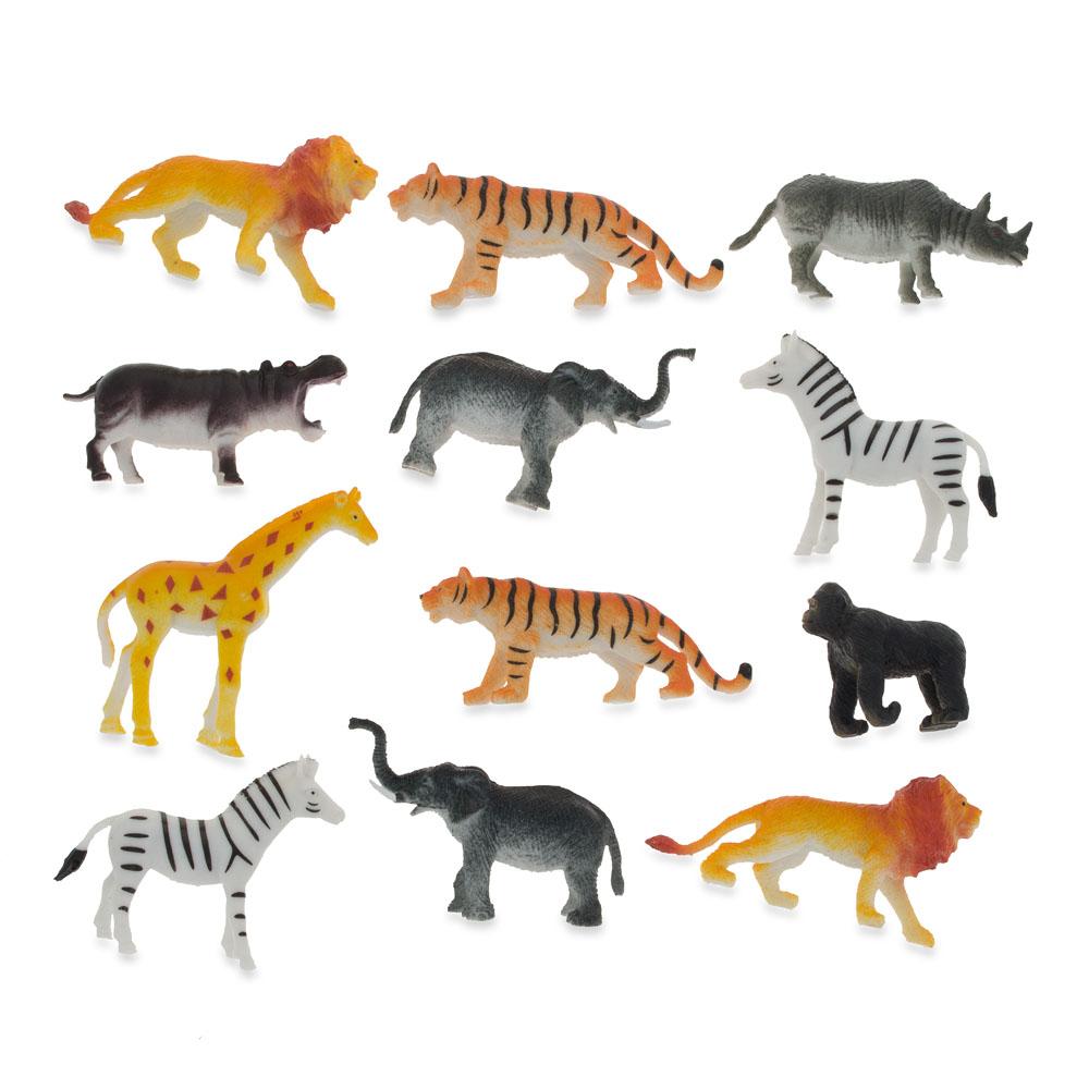 Set Of 12 Miniature Assorted Resin Jungle Animals Figurines 2 Inches