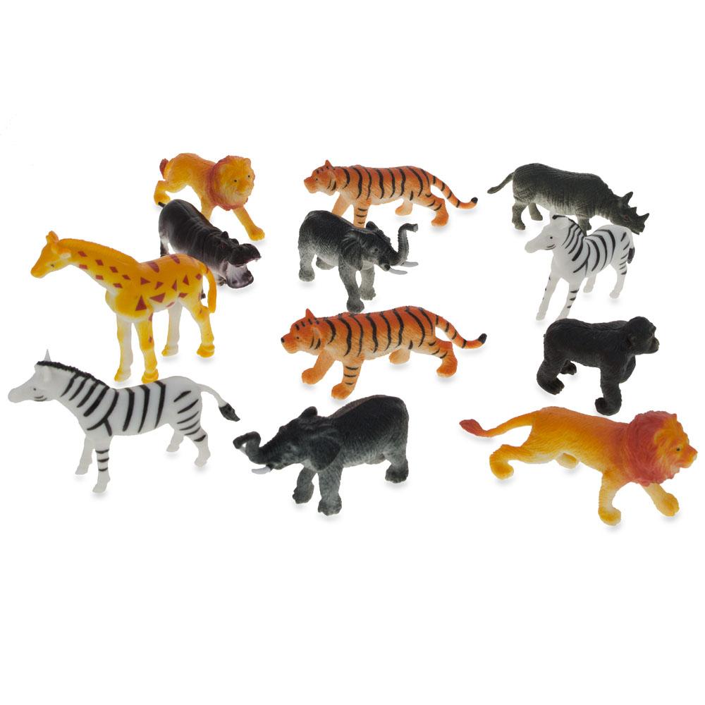 Set Of 12 Miniature Assorted Resin Jungle Animals Figurines 2 Inches