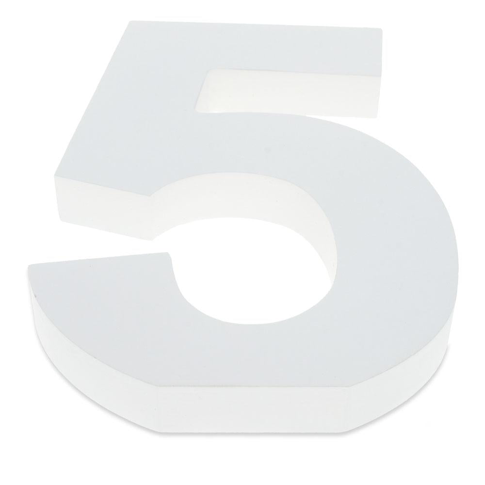 Courier Font White Color Wooden Number 5 (6 Inches)