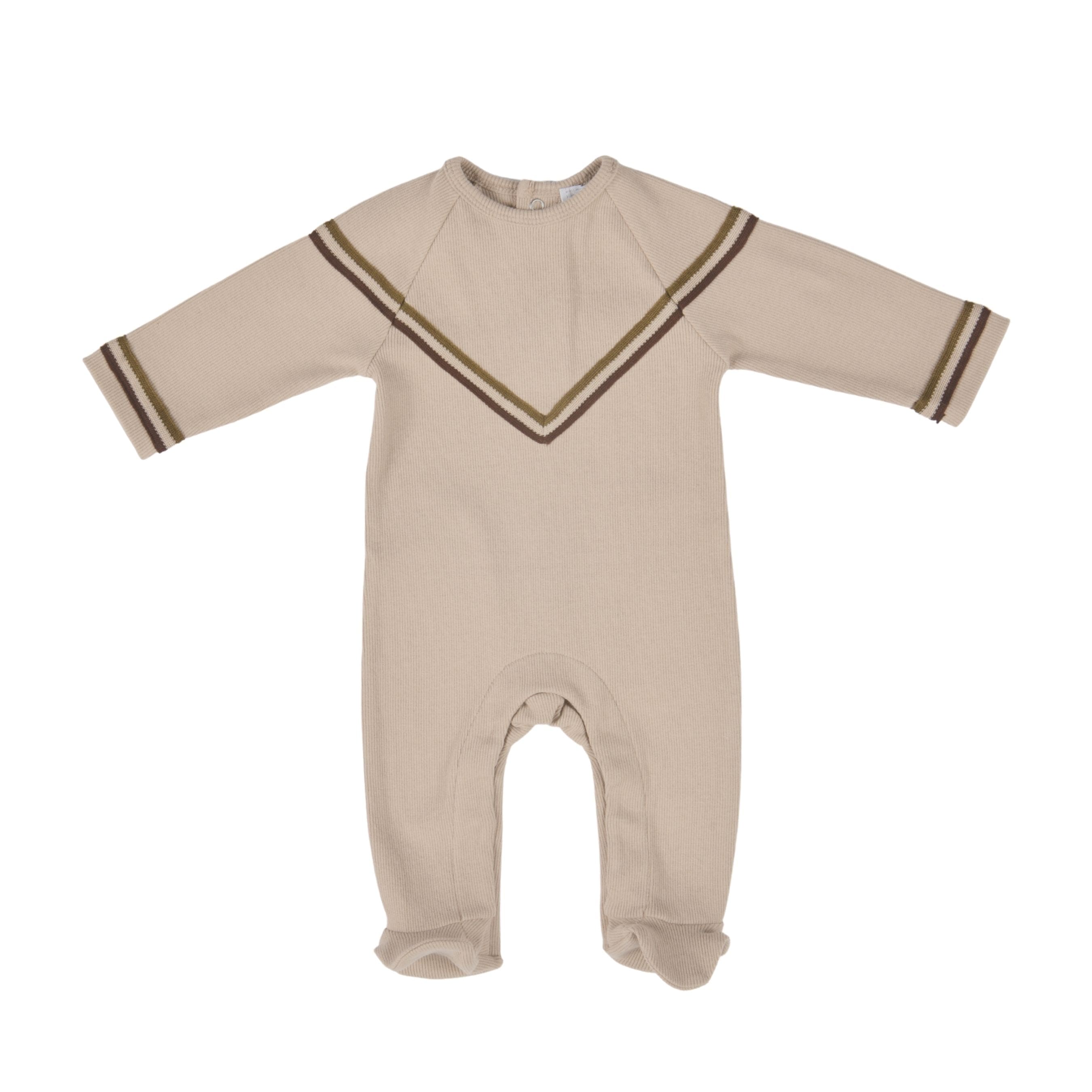 Dave | Baby Boys Beige Ribbed Cotton Babygrow