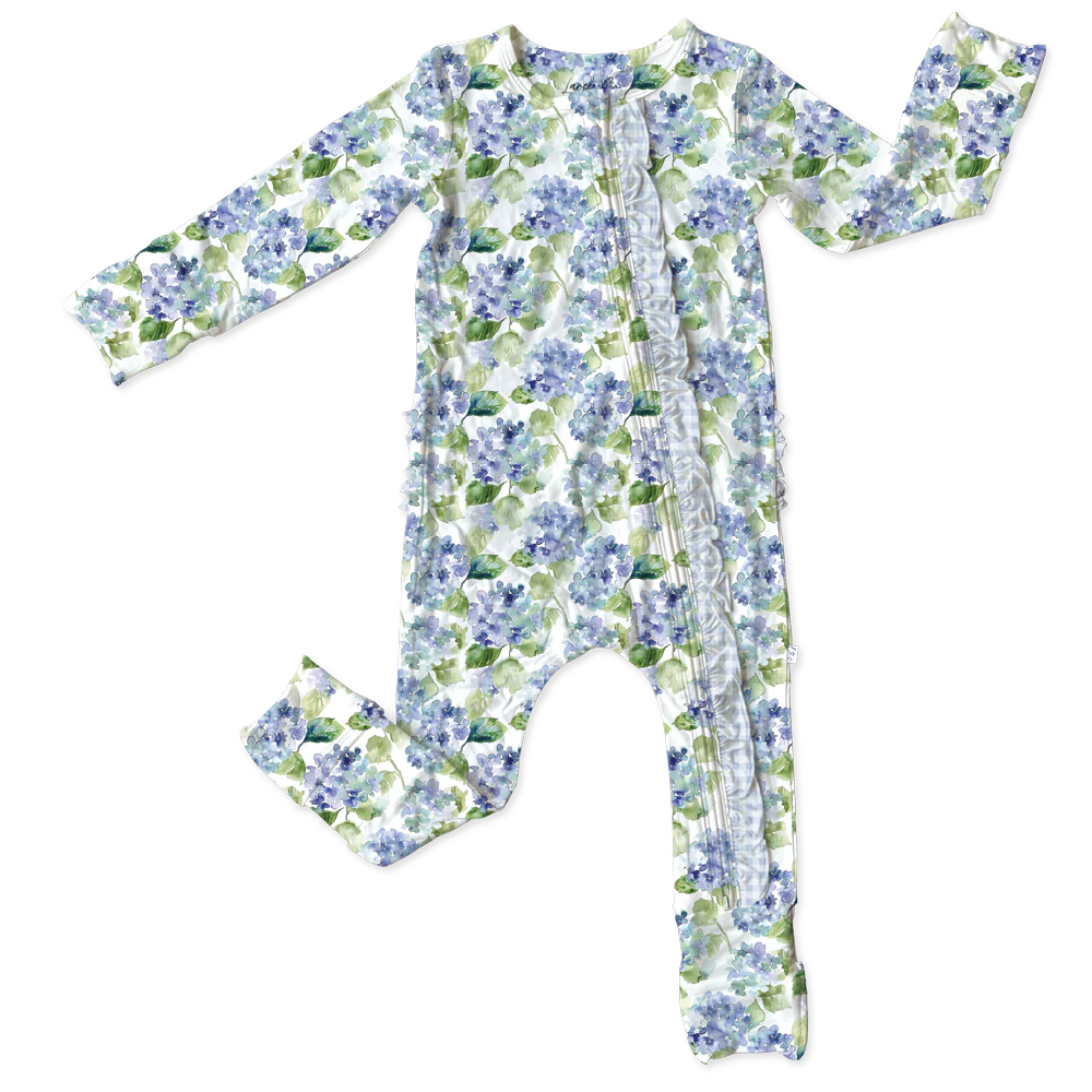 Charleston Hydrangea Bamboo Ruffle Convertible Footie (pre-order)