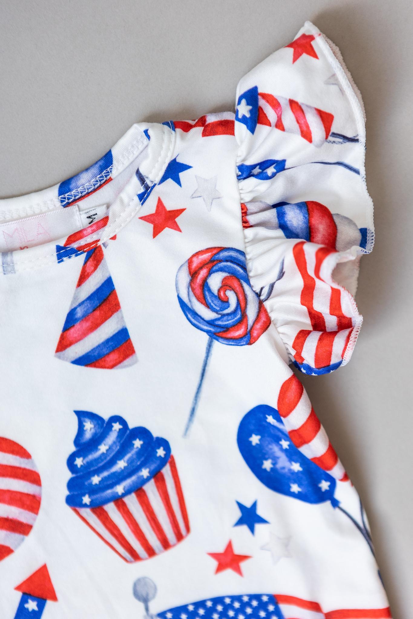 Party In The Usa S/s Flutter Bodysuit