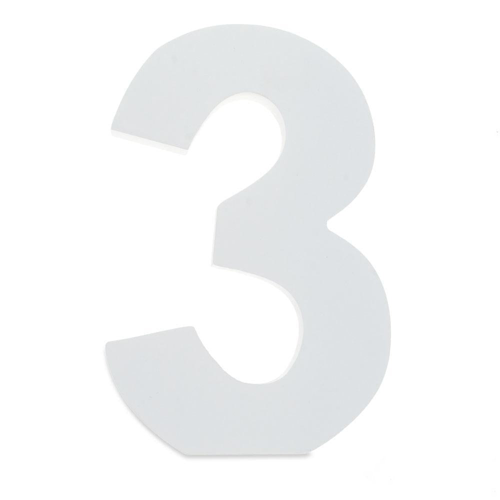 Courier Font White Color Wooden Number 3 (6 Inches)