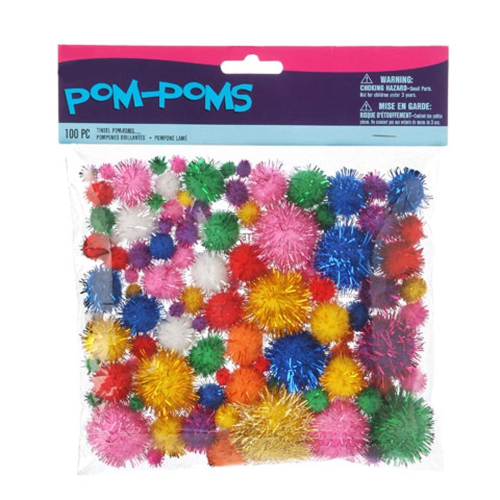 Set Of 100 Assorted Size Multicolored Fluffy Pom Poms