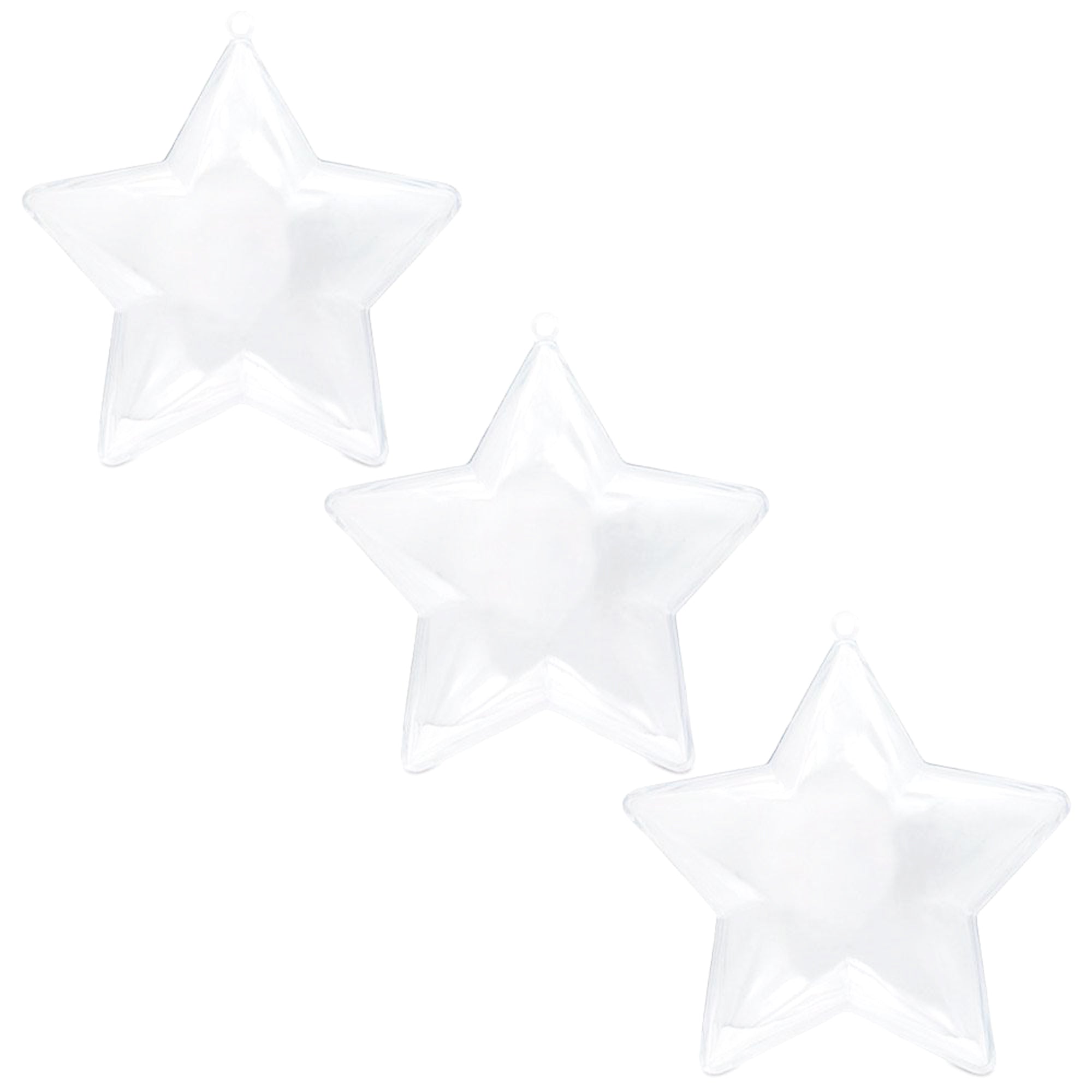 Set Of 3 Openable Fillable Clear Plastic Star Christmas Ornaments Diy Craft 3.5 Inches