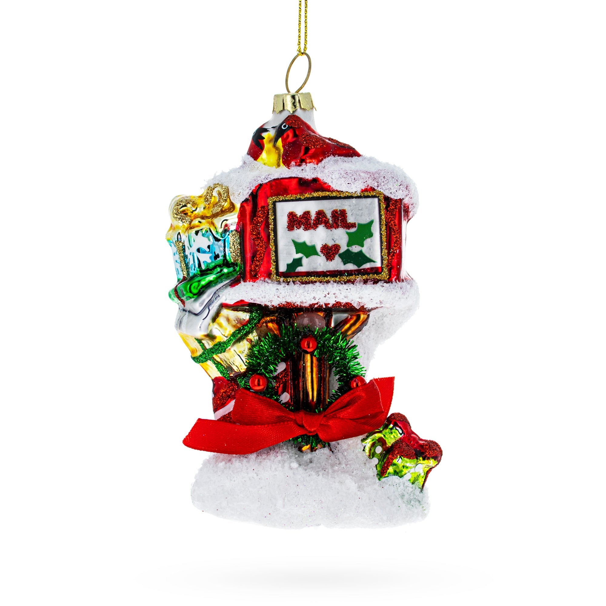 Santa Mailbox Glass Christmas Ornament