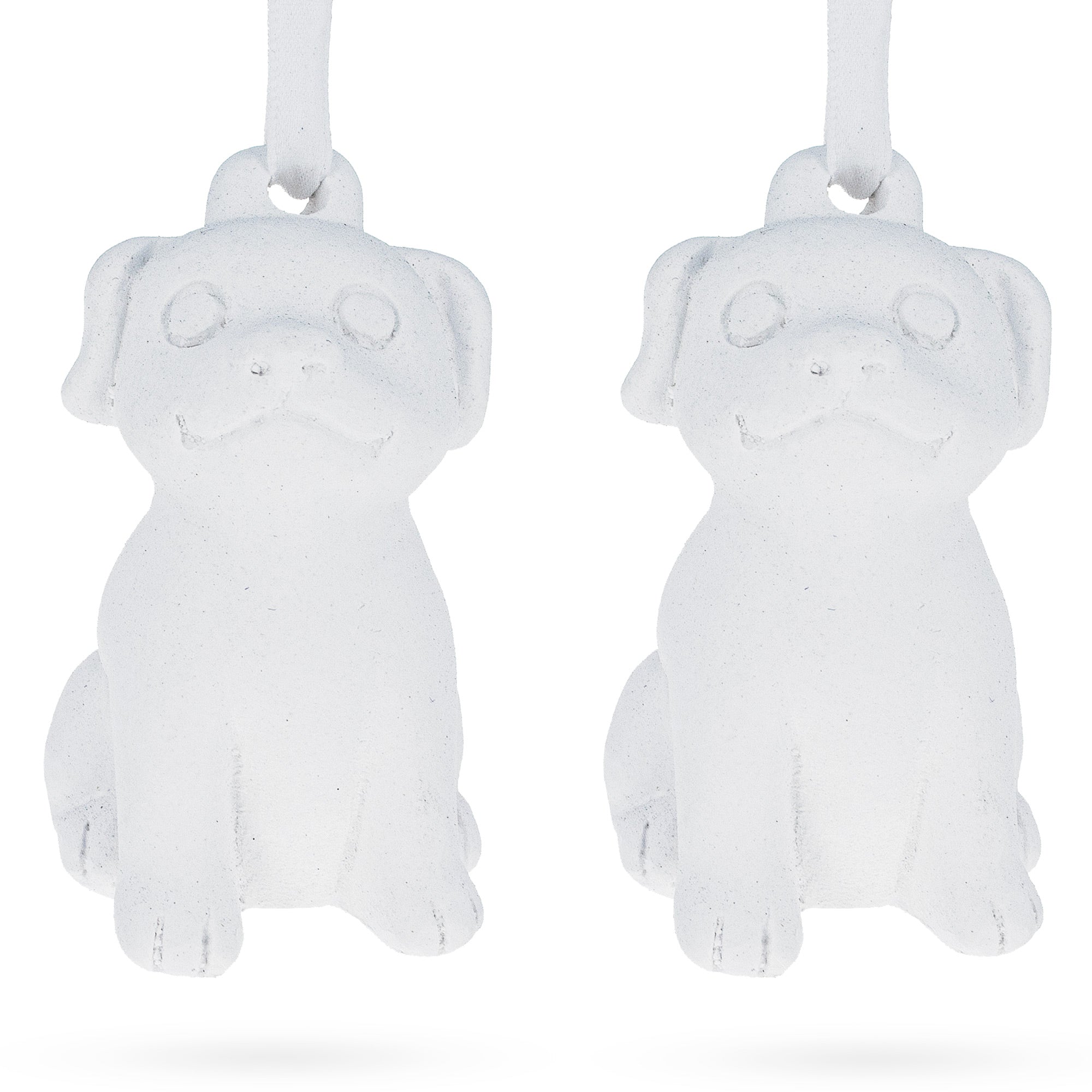 Set Of 2 Blank Unfinished White Plaster Dog Christmas Ornaments Diy Craft 3.25 Inches