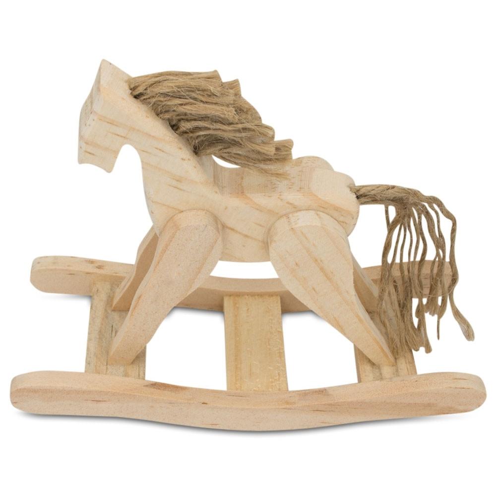 Unfinished Wooden Rocking Horse Figurine Craft Diy Craft 4.5 Inches