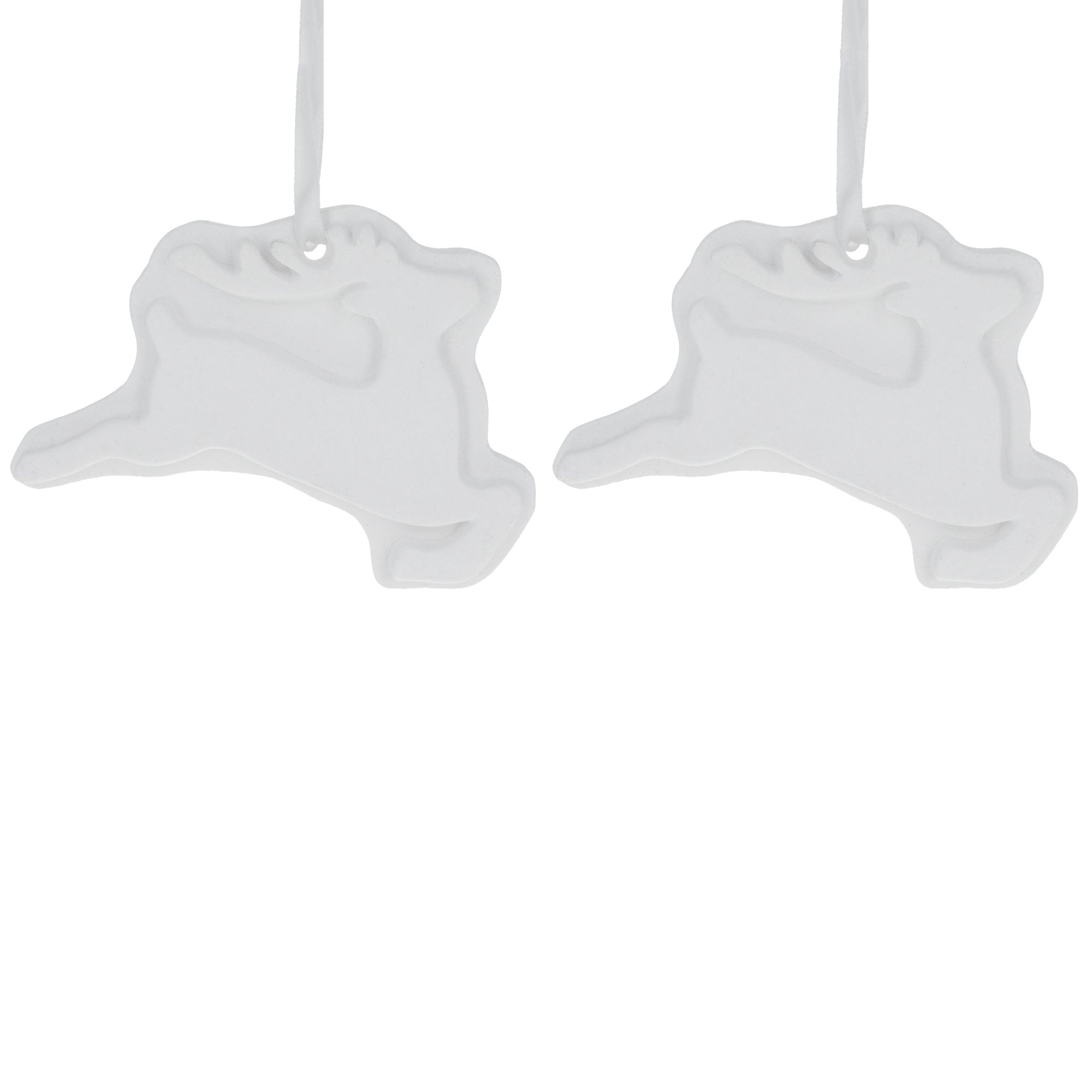 Set Of 2 Blank Unfinished White Plaster Reindeer Christmas Ornaments Diy Craft 3.7 Inches