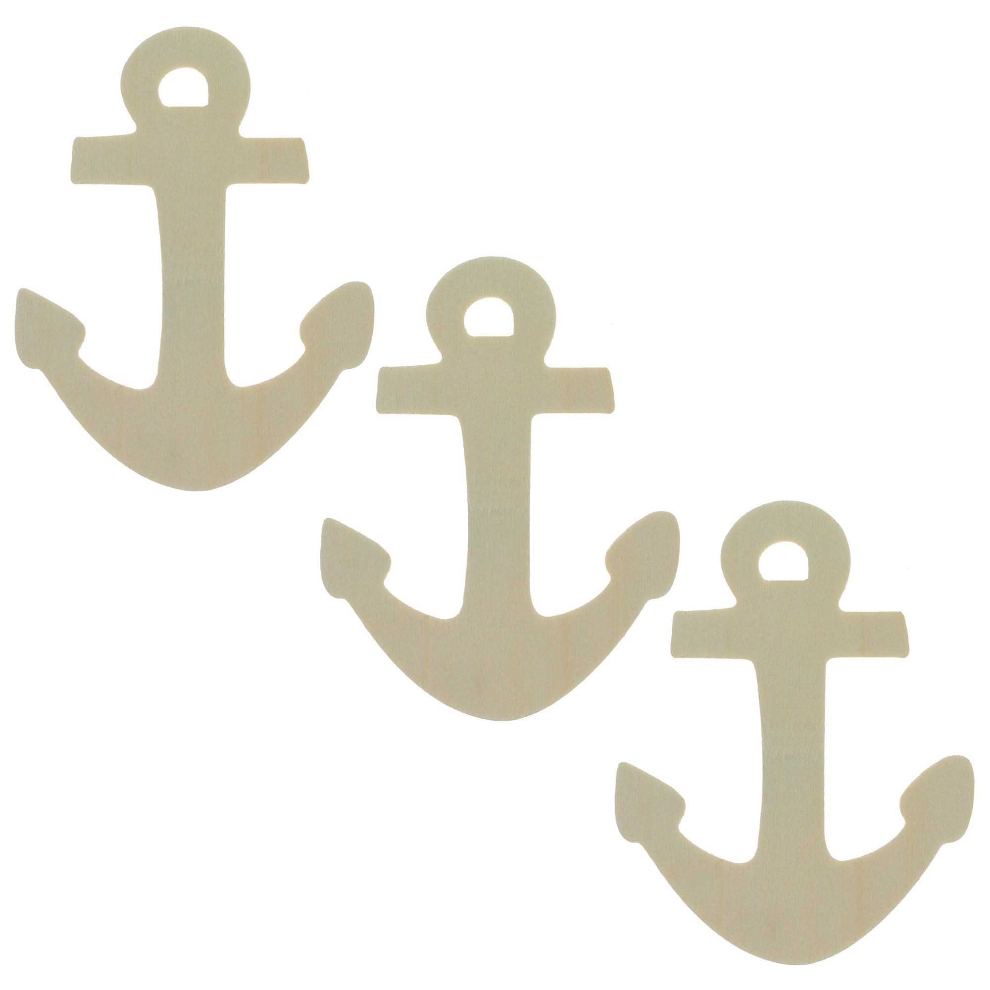 Set Of 3 Unfinished Wooden Anchor Shape Cutout Diy Craft 4.25 Inches