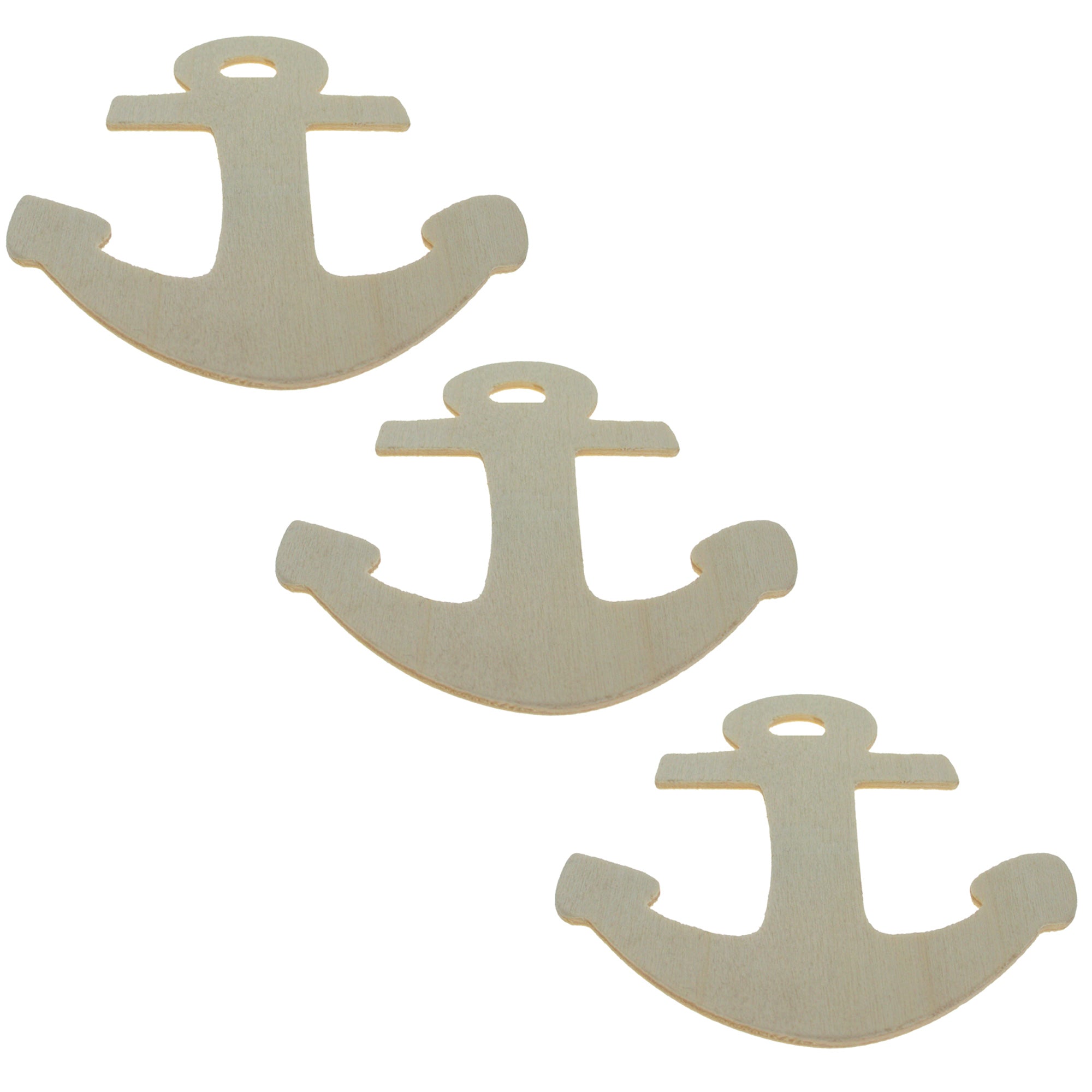 Set Of 3 Unfinished Wooden Anchor Shape Cutout Diy Craft 4.25 Inches