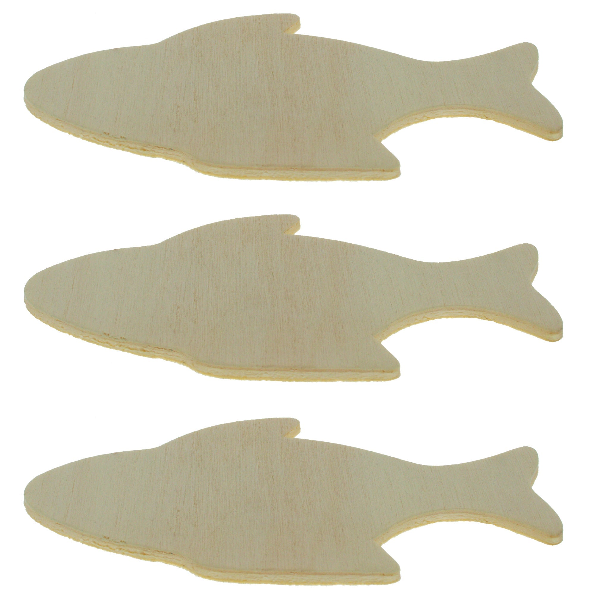 Set Of 3 Unfinished Wooden Fish Shape Cutout Diy Craft 3.5 Inches