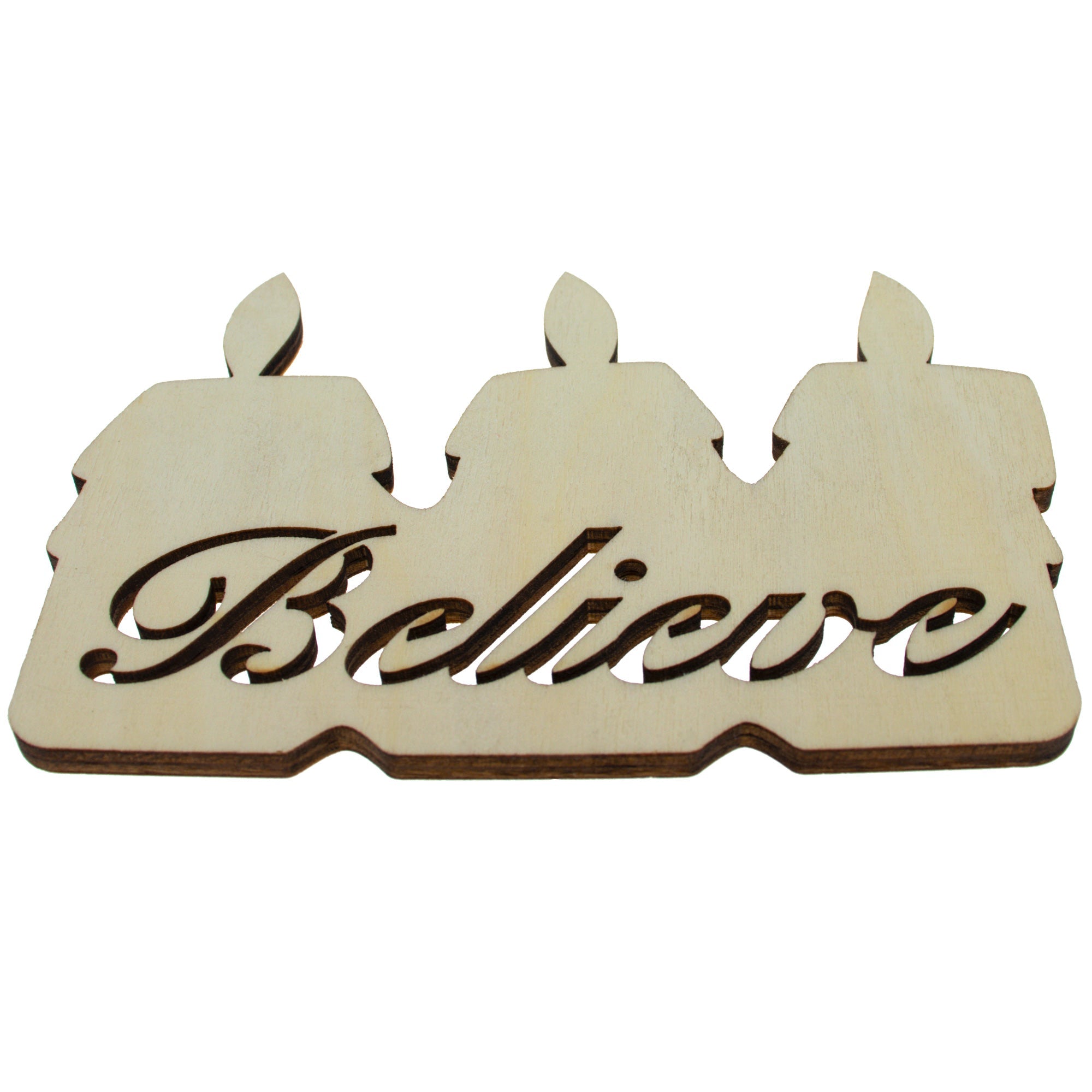 Unfinished Wooden Candle Shape With Text "believe" Cutout Diy Craft 4.8 Inches