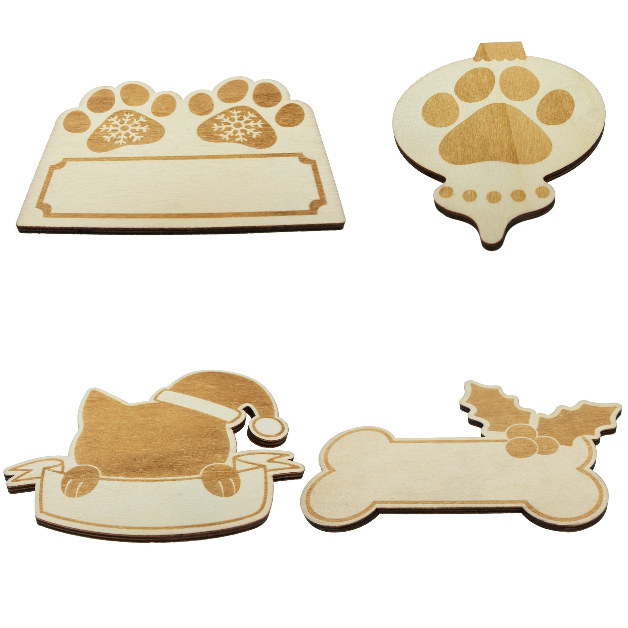 Set Of 4 Unfinished Wooden Etched Dog And Cat Shape Cutout Diy Craft 3.9 Inches