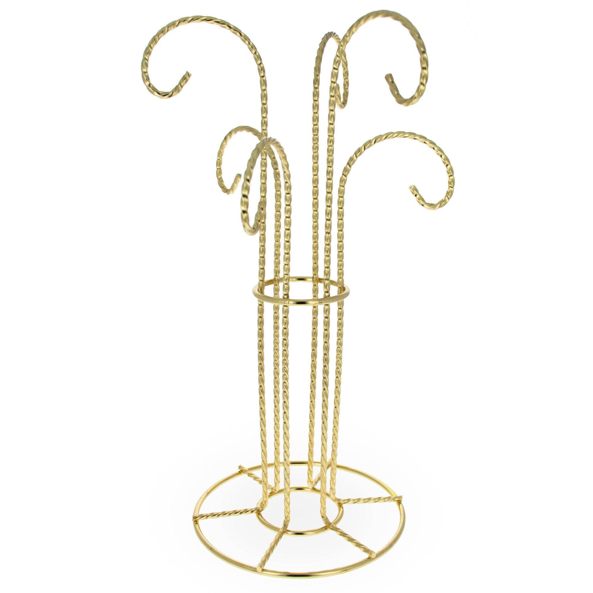 6 Arm Gold Tone Twisted Brass Metal 6 Ornaments Stand 12 Inches