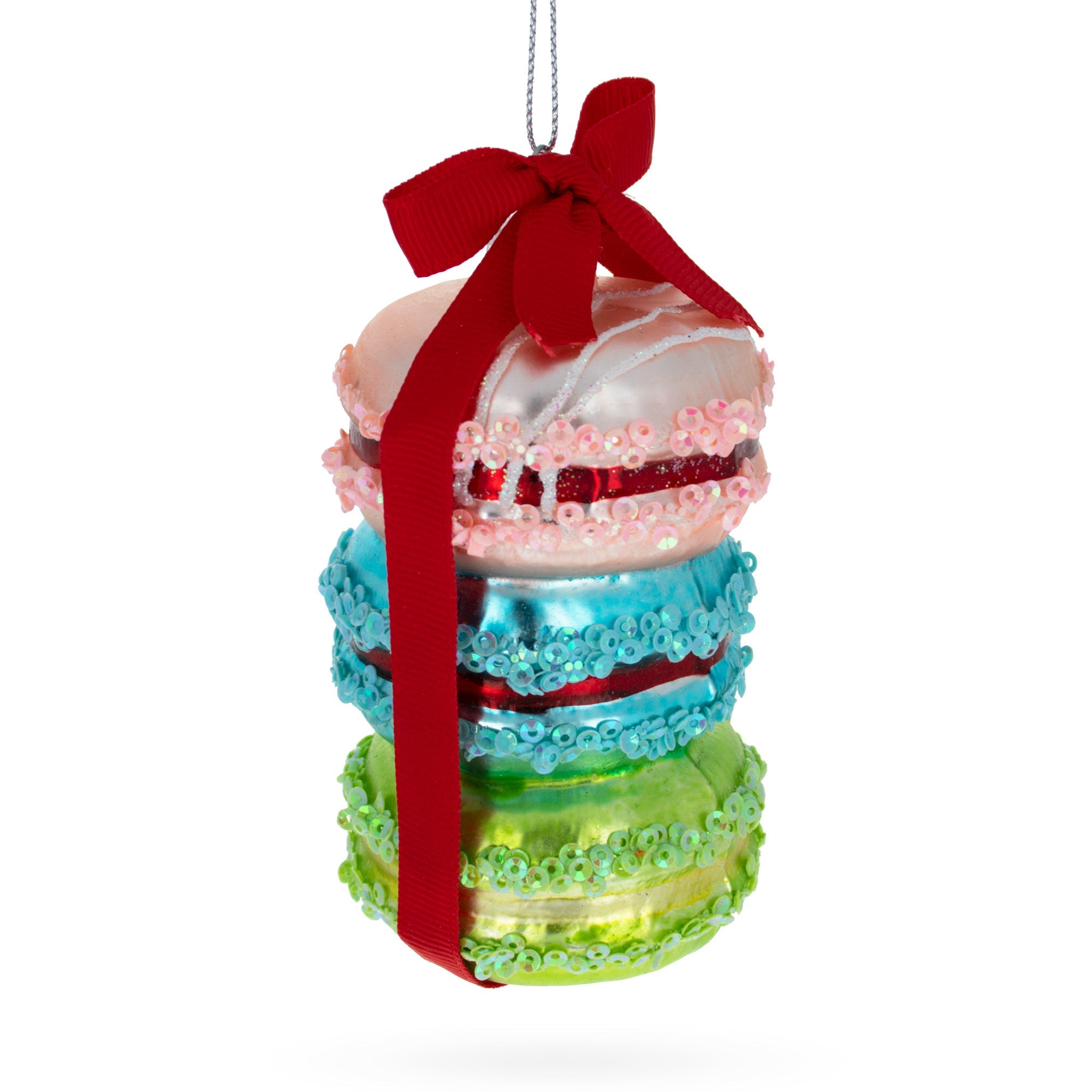 Gift Wrapped Macaroon Glass Christmas Ornament 4.2 Inches