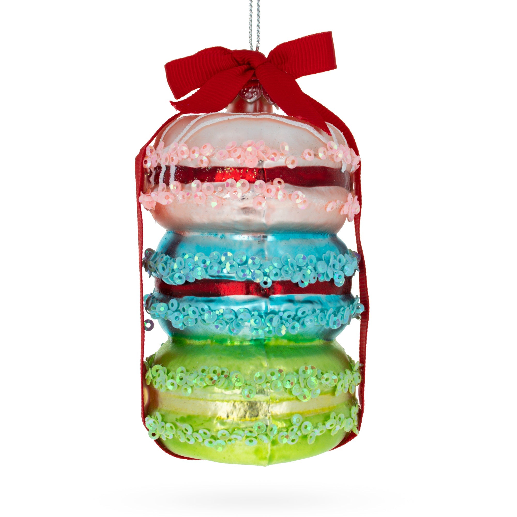 Gift Wrapped Macaroon Glass Christmas Ornament 4.2 Inches