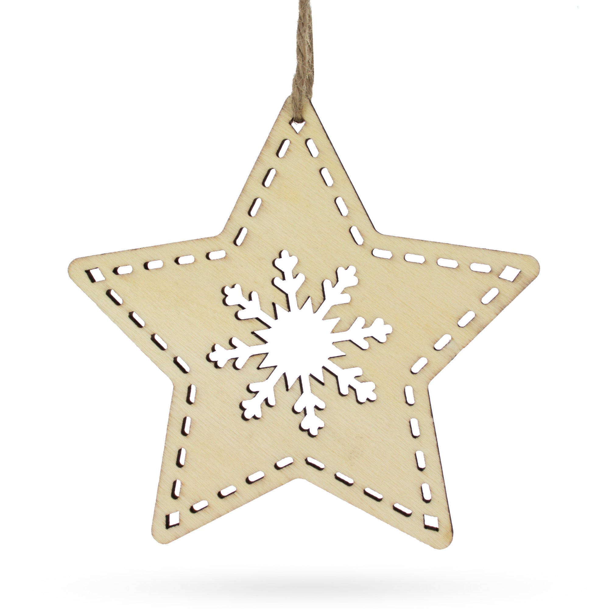 Unfinished Wooden Star Ornament With Snowflake Diy Craft 4 Inches