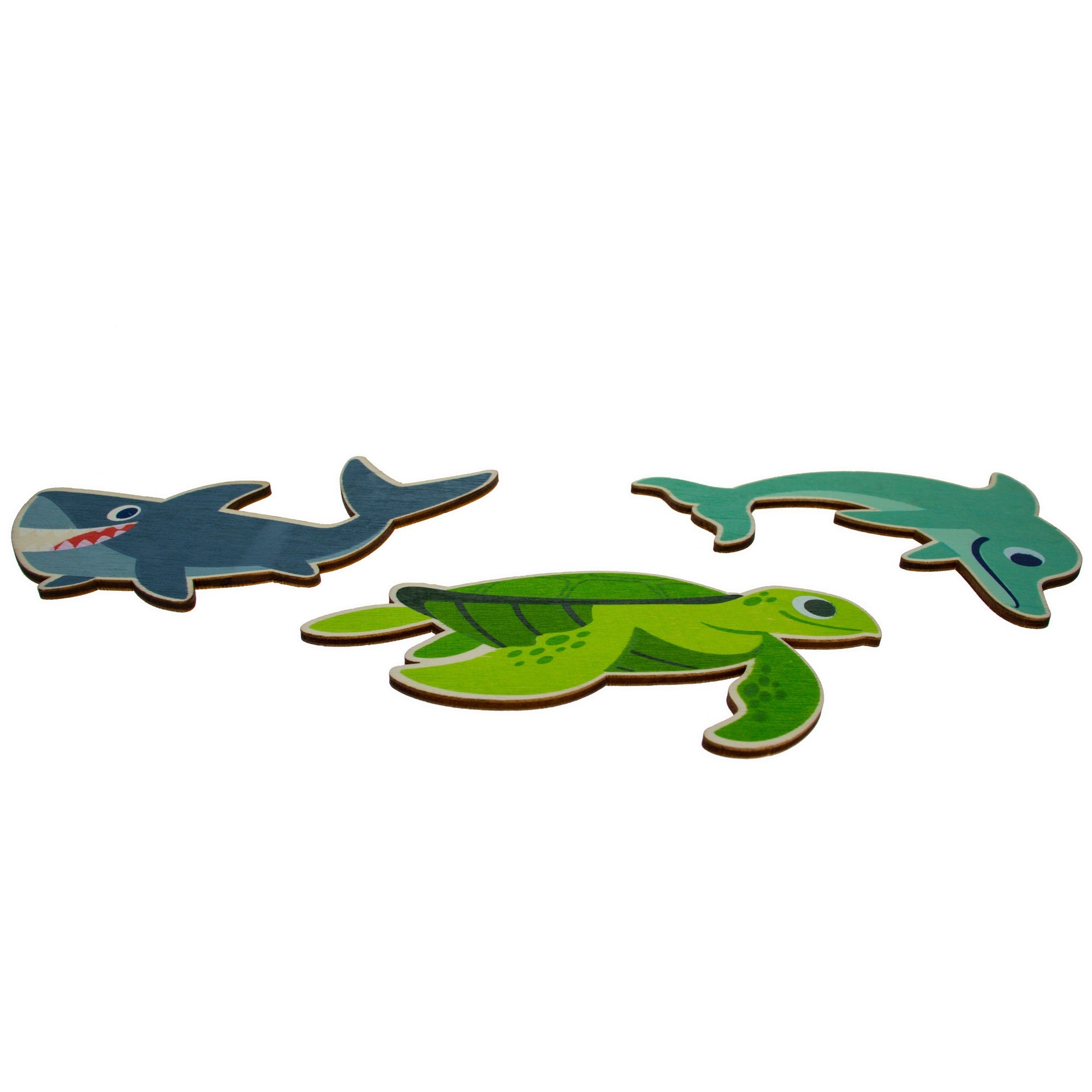 Set Of 3 Painted Wooden Ocean Animals Cutout Diy Craft 5.4 Inches