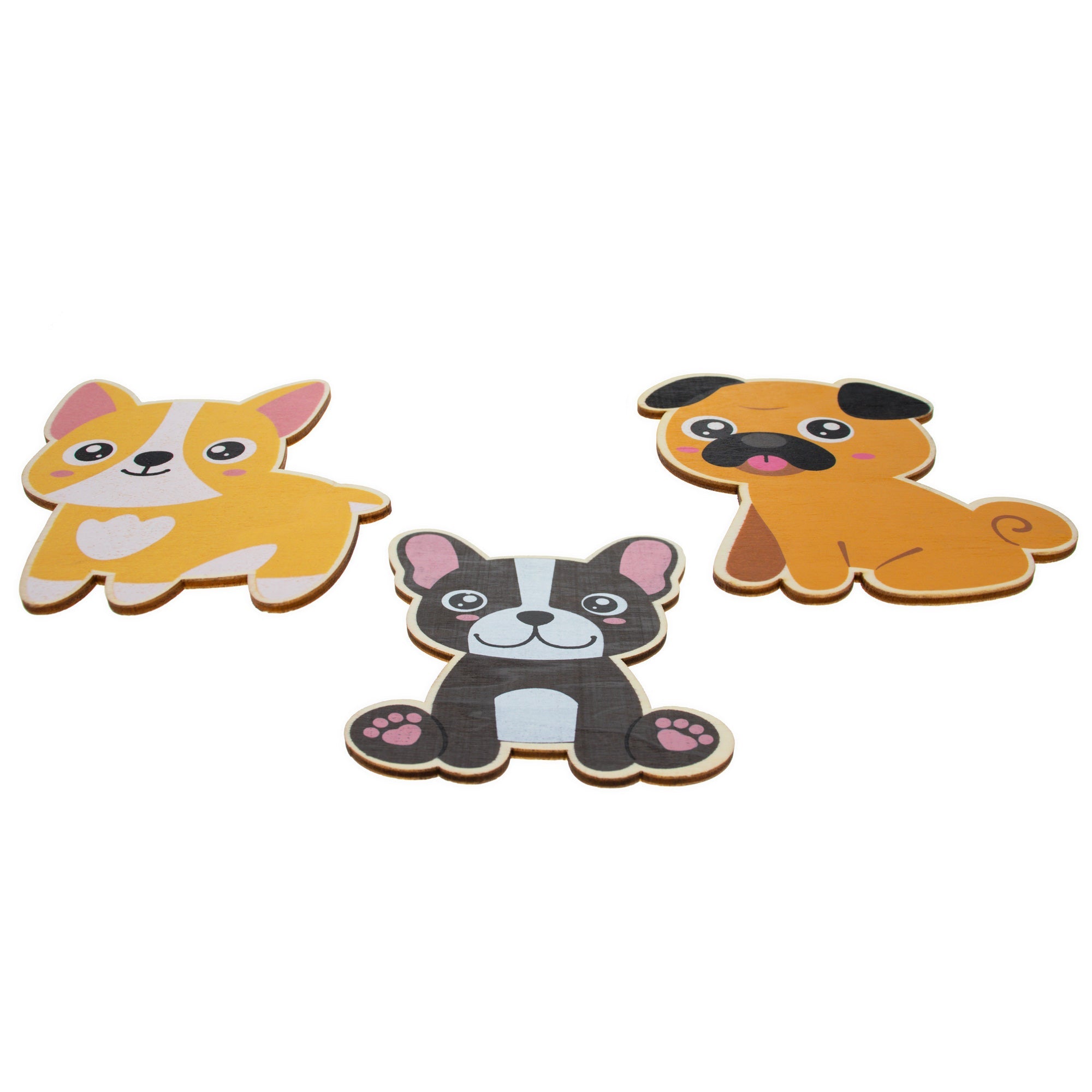 Set Of 3 Painted Wooden Dogs Cutout Diy Craft 4.5 Inches