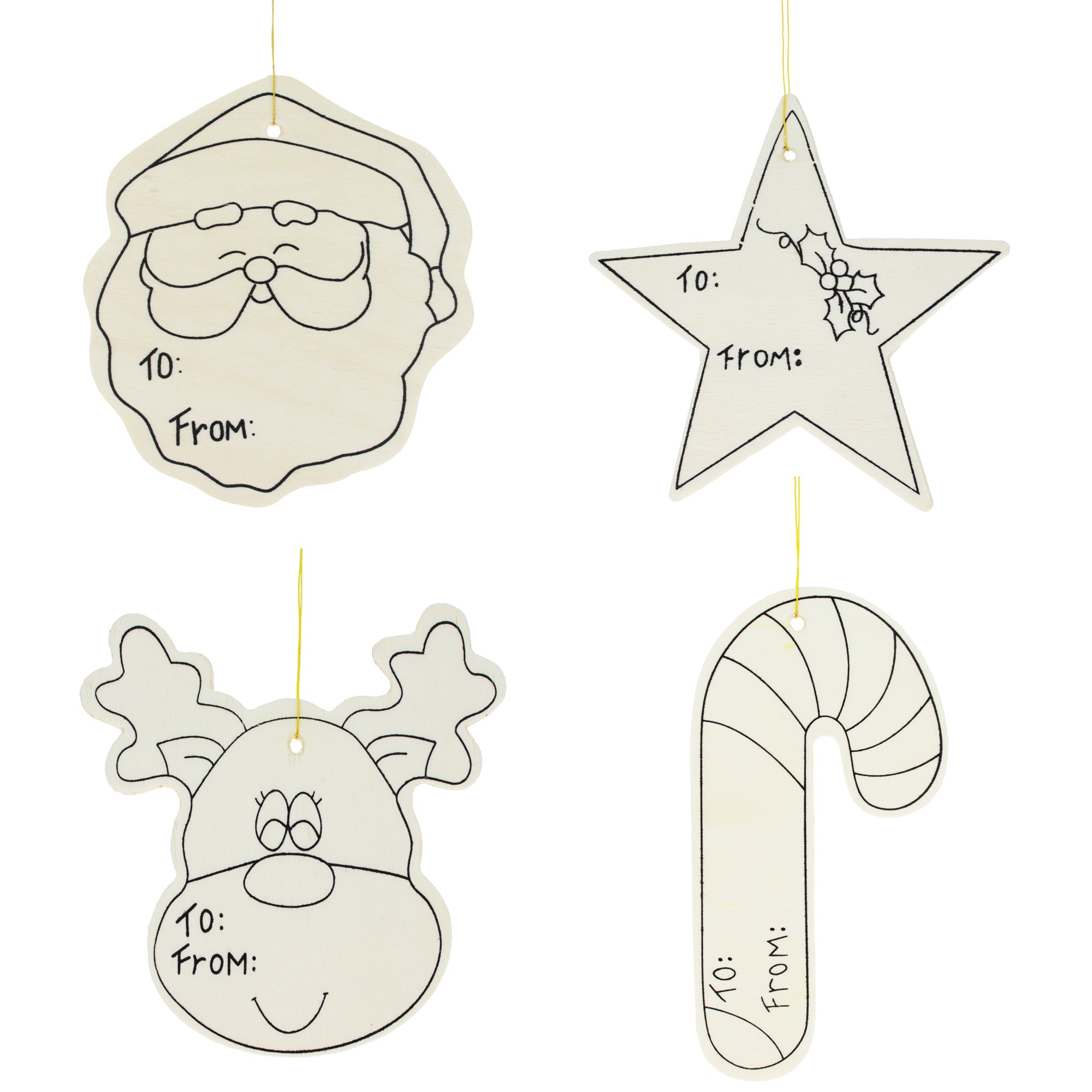 Set Of 4 Unfinished Wooden Gift Tags Christmas Theme Cutout Diy Craft 4.7 Inches