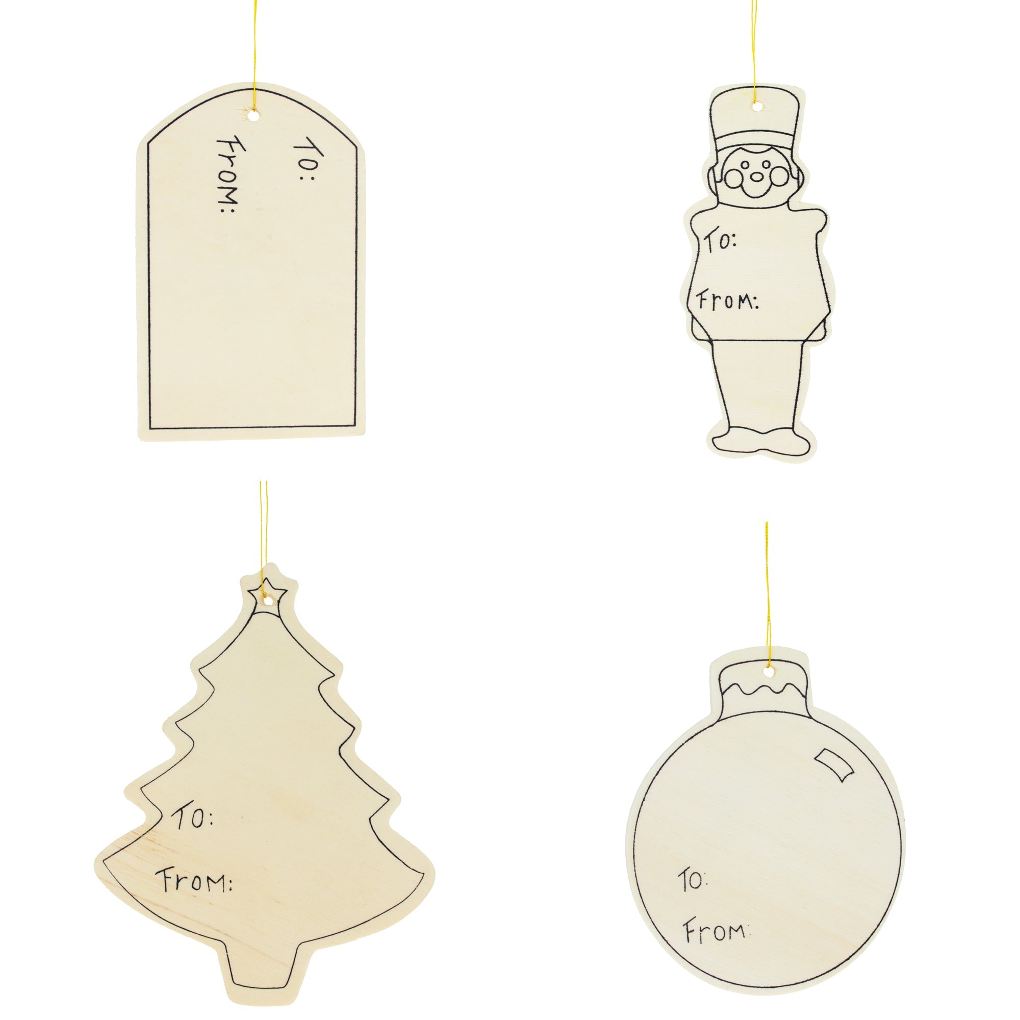 Set Of 4 Unfinished Wooden Gift Tags Christmas Theme Cutout Diy Craft 4.7 Inches