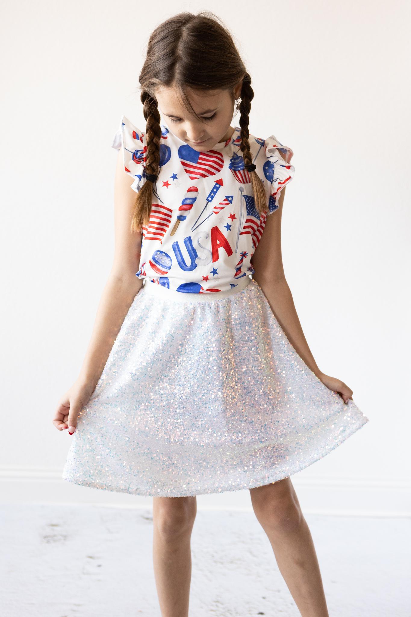 Party In The Usa S/s Ruffle Tee