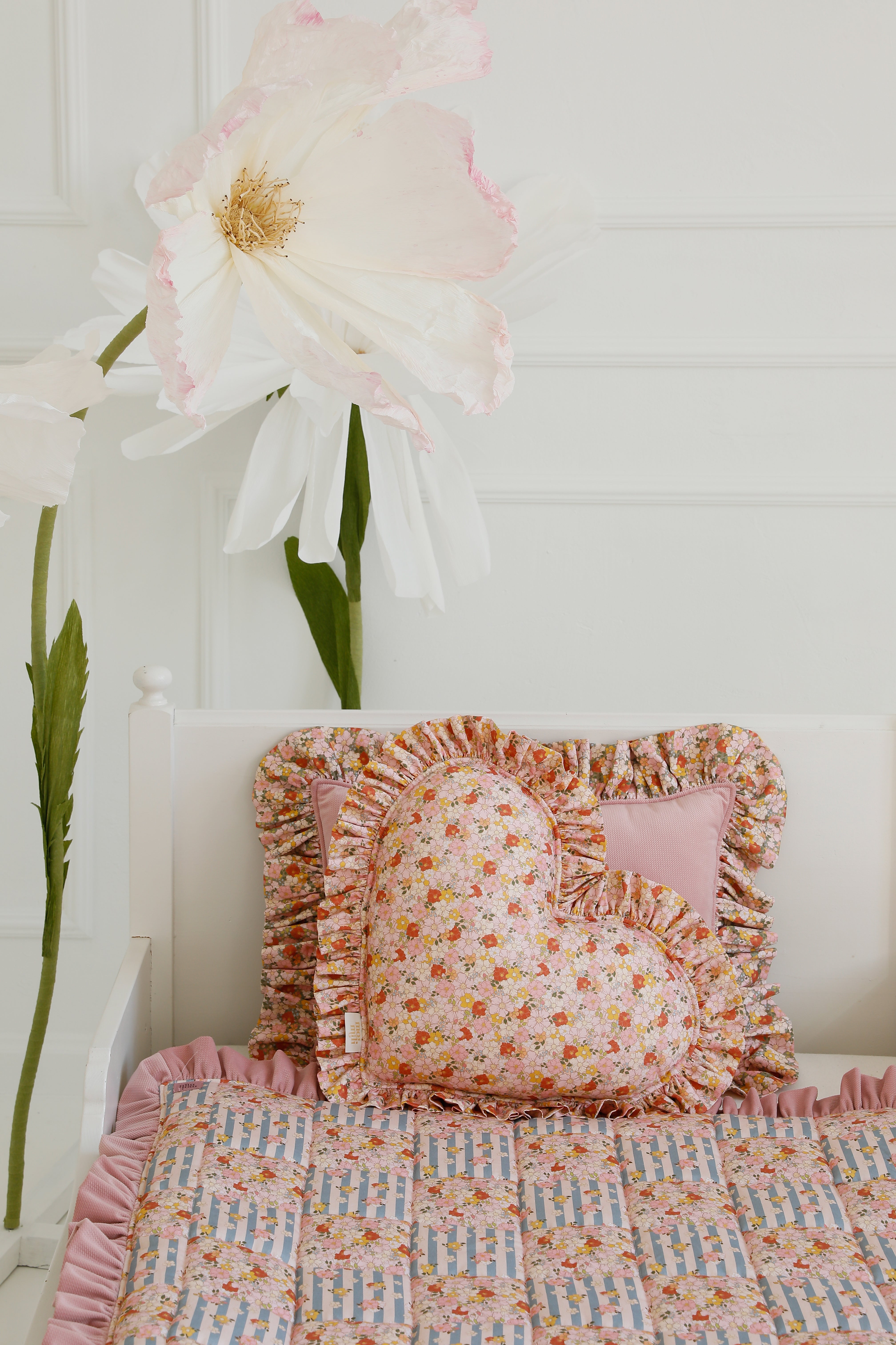 "spring Garden" Heart Pillow With Checkered Frill