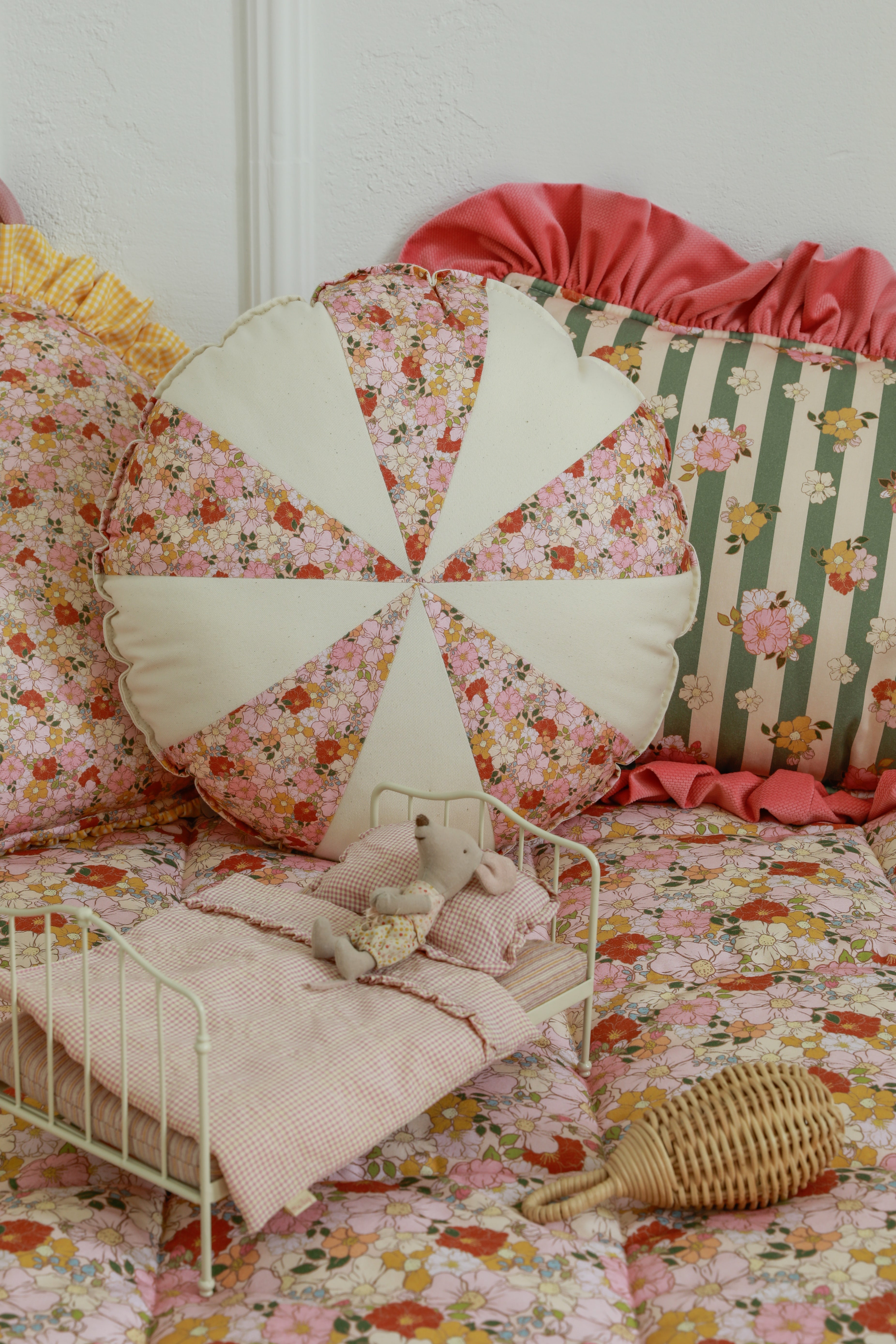“spring Garden” Round Patchwork Pillow
