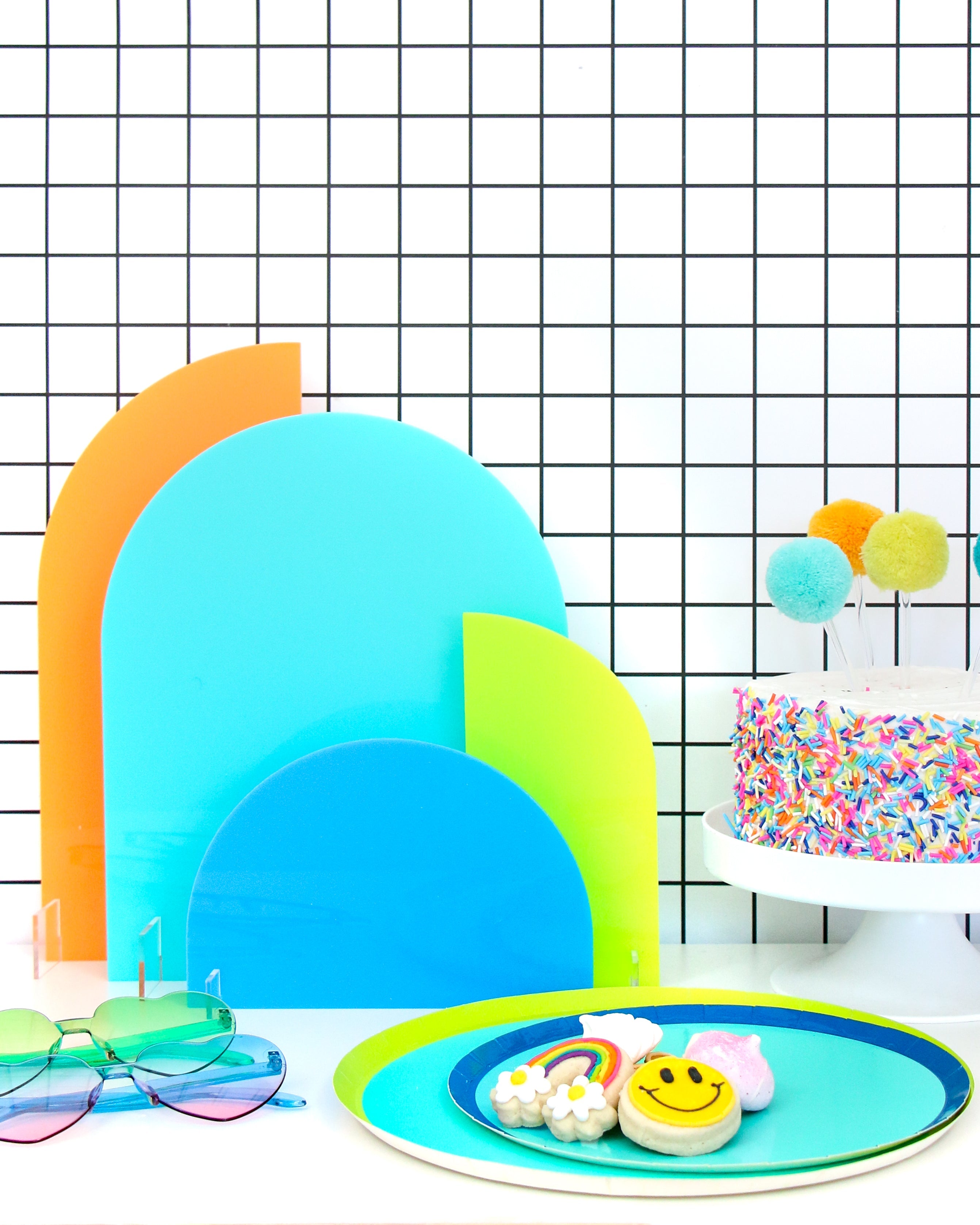 Turquoise, Orange, And Lime Acrylic Party Decor Stands