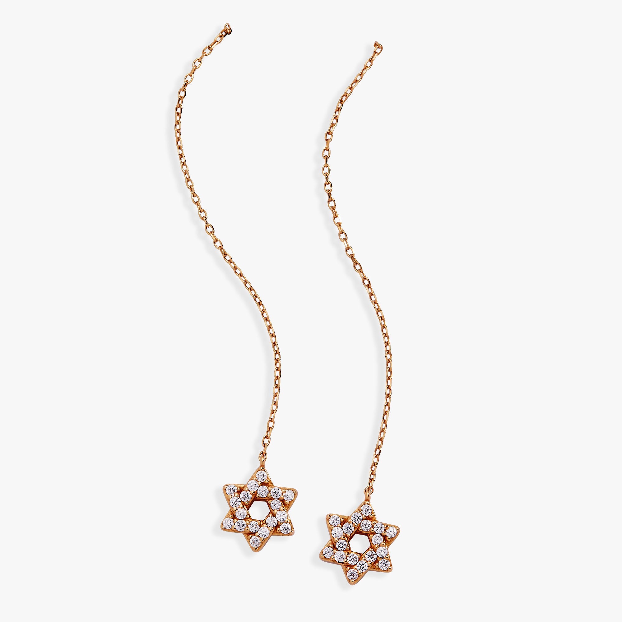 Star Of David Delicate Pave Crystal Threader Earrings