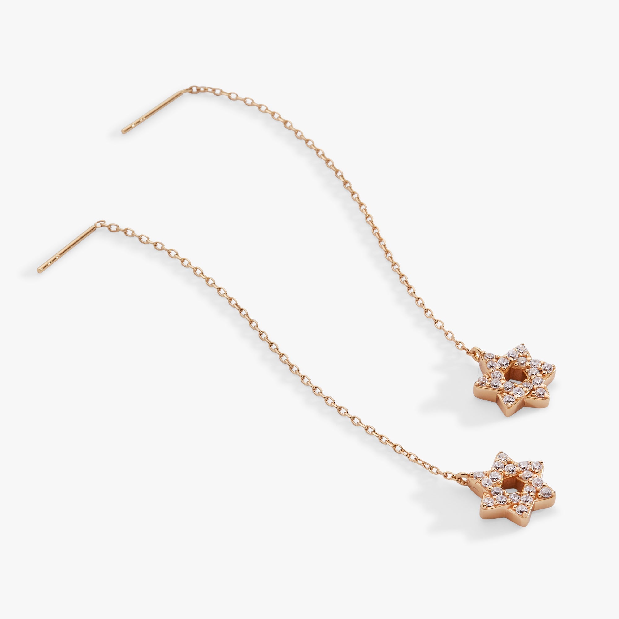 Star Of David Delicate Pave Crystal Threader Earrings