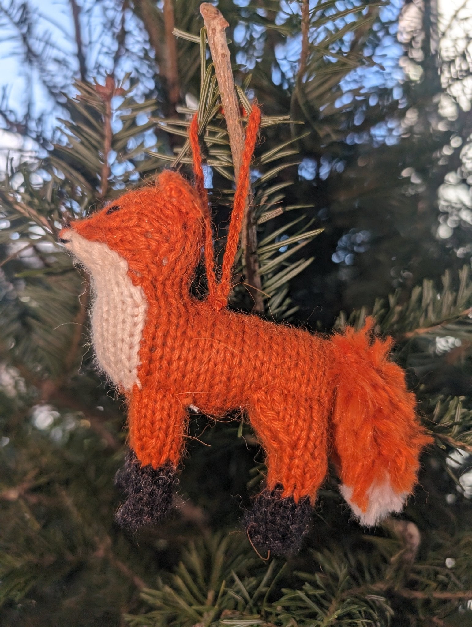 Delightful Orange Hand Knit Fox Ornament