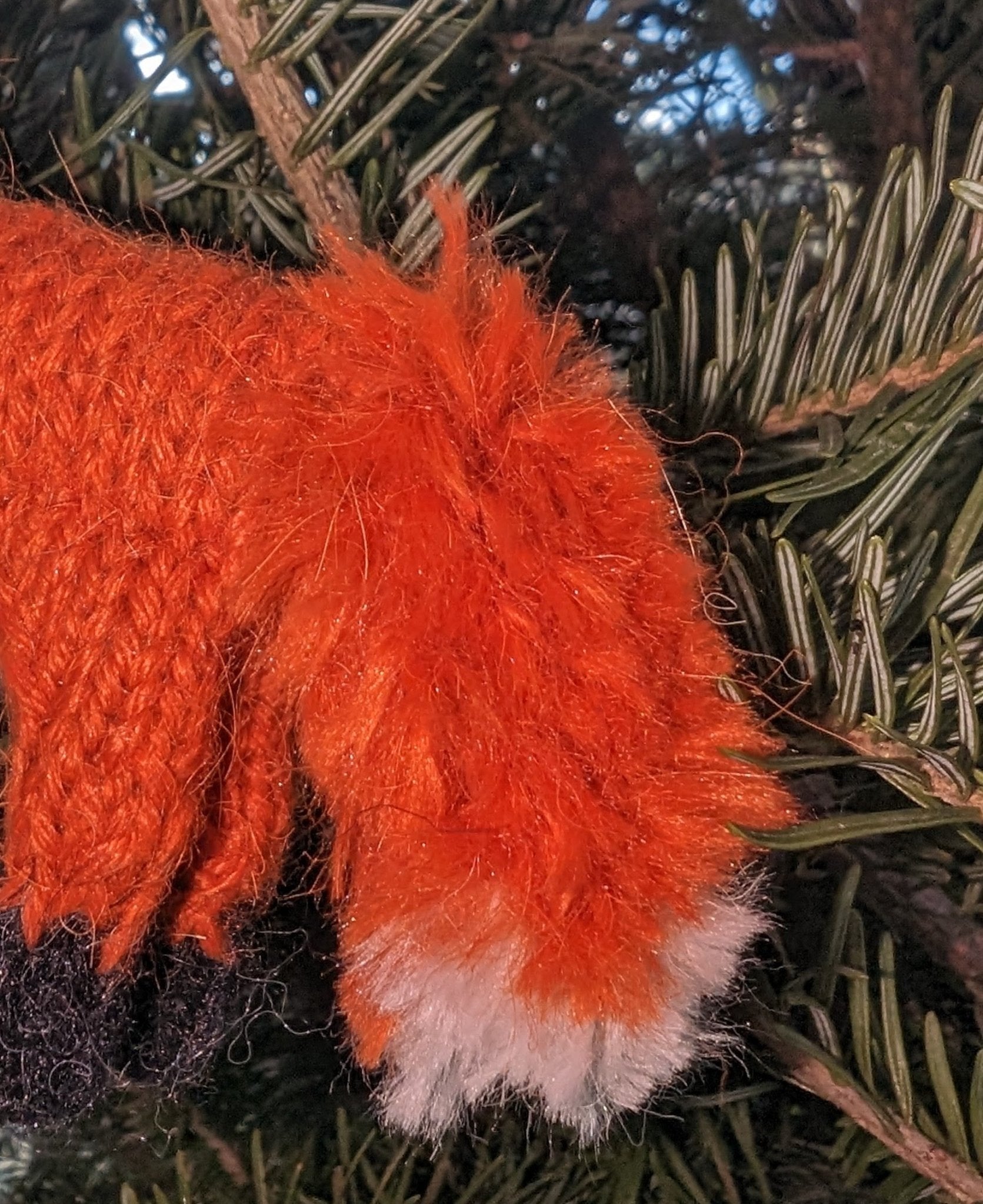 Delightful Orange Hand Knit Fox Ornament