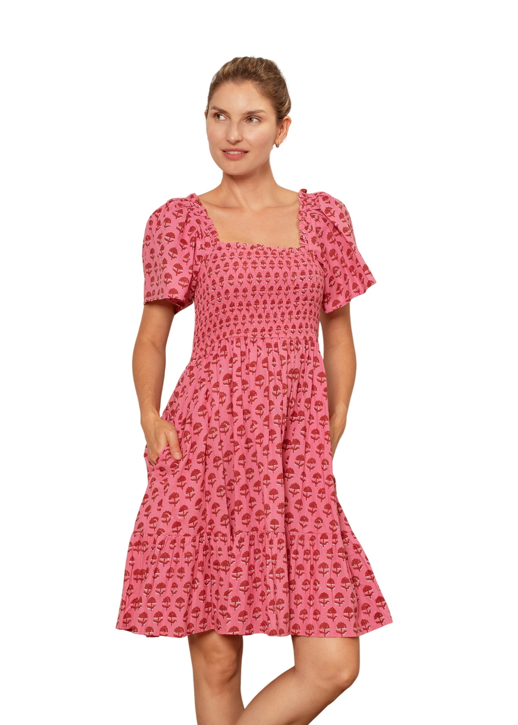 Delilah Dress Red And Pink Hydrangea