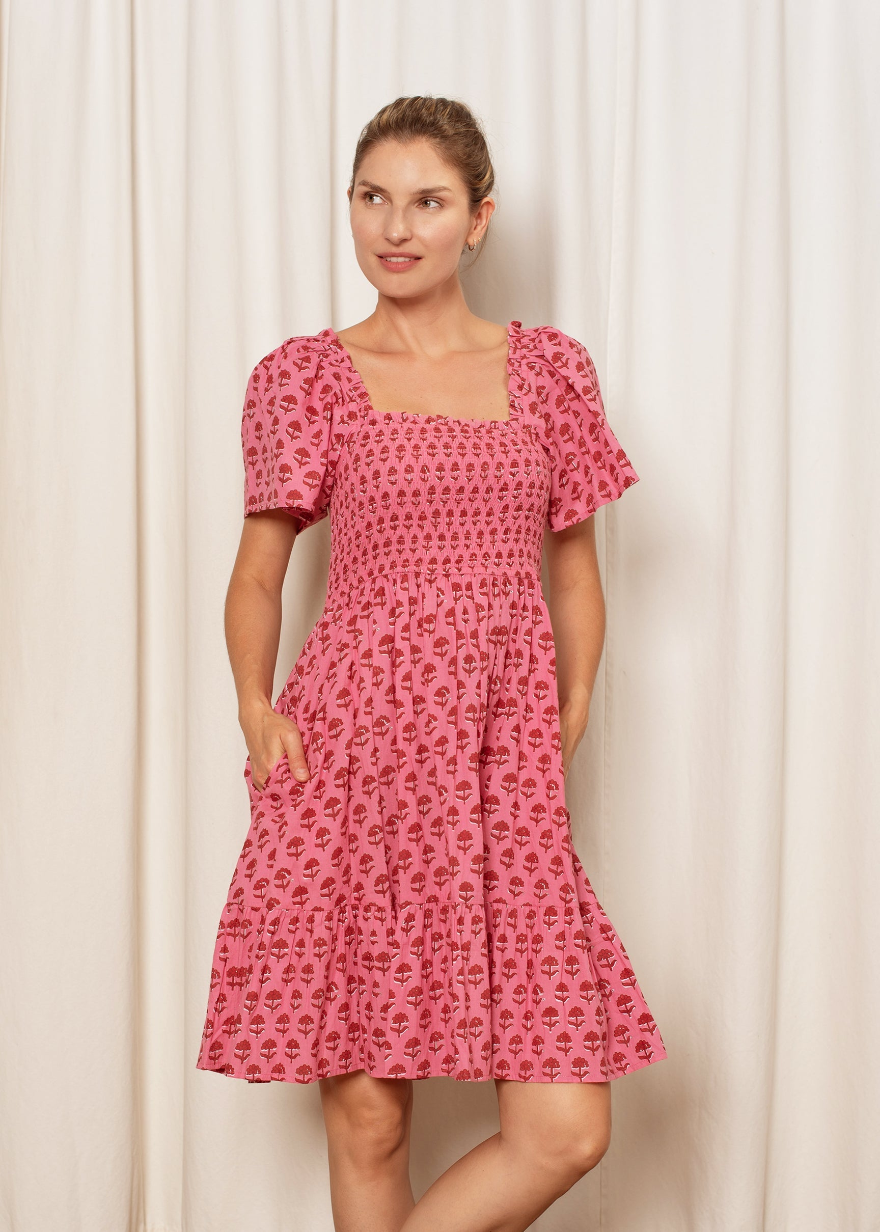 Delilah Dress Red And Pink Hydrangea