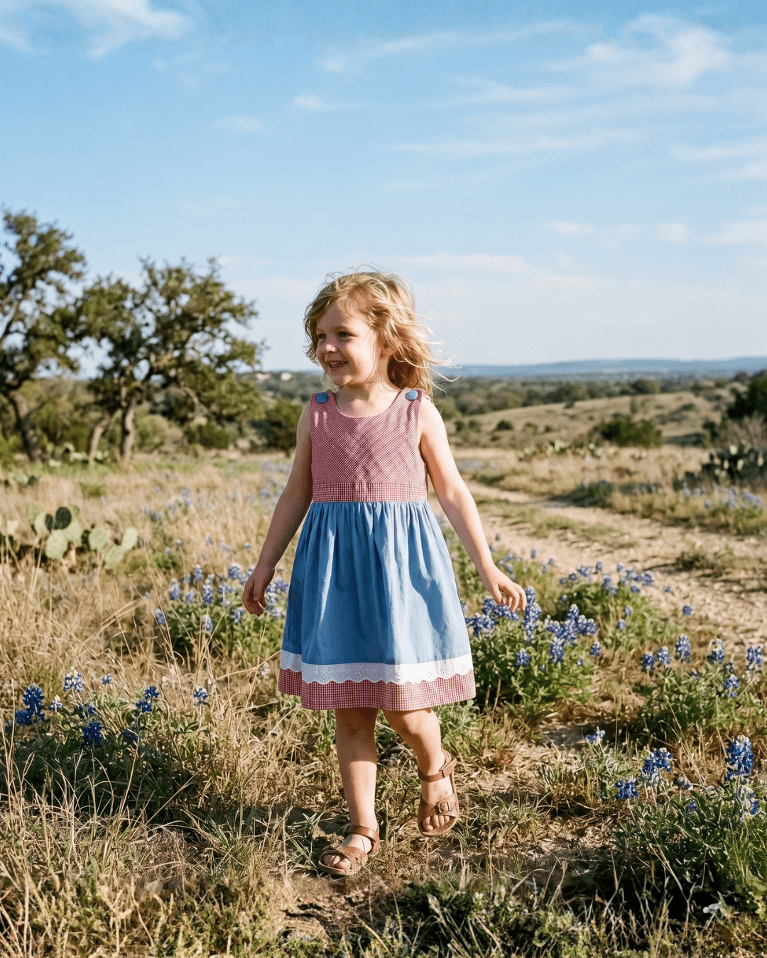 Denim Look And Red Gingham A-line Dress