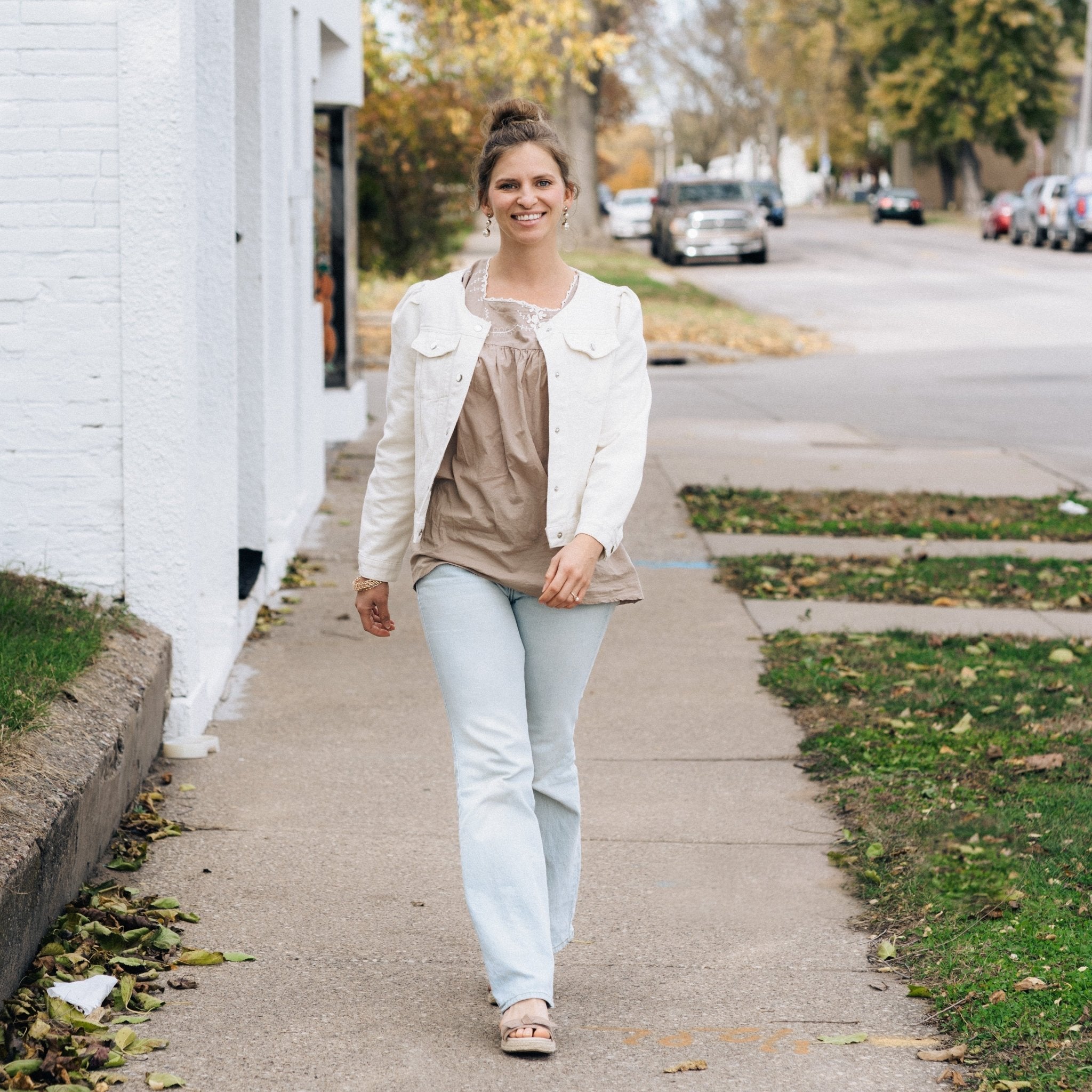 Ivory Cropped Denim Jacket - Women