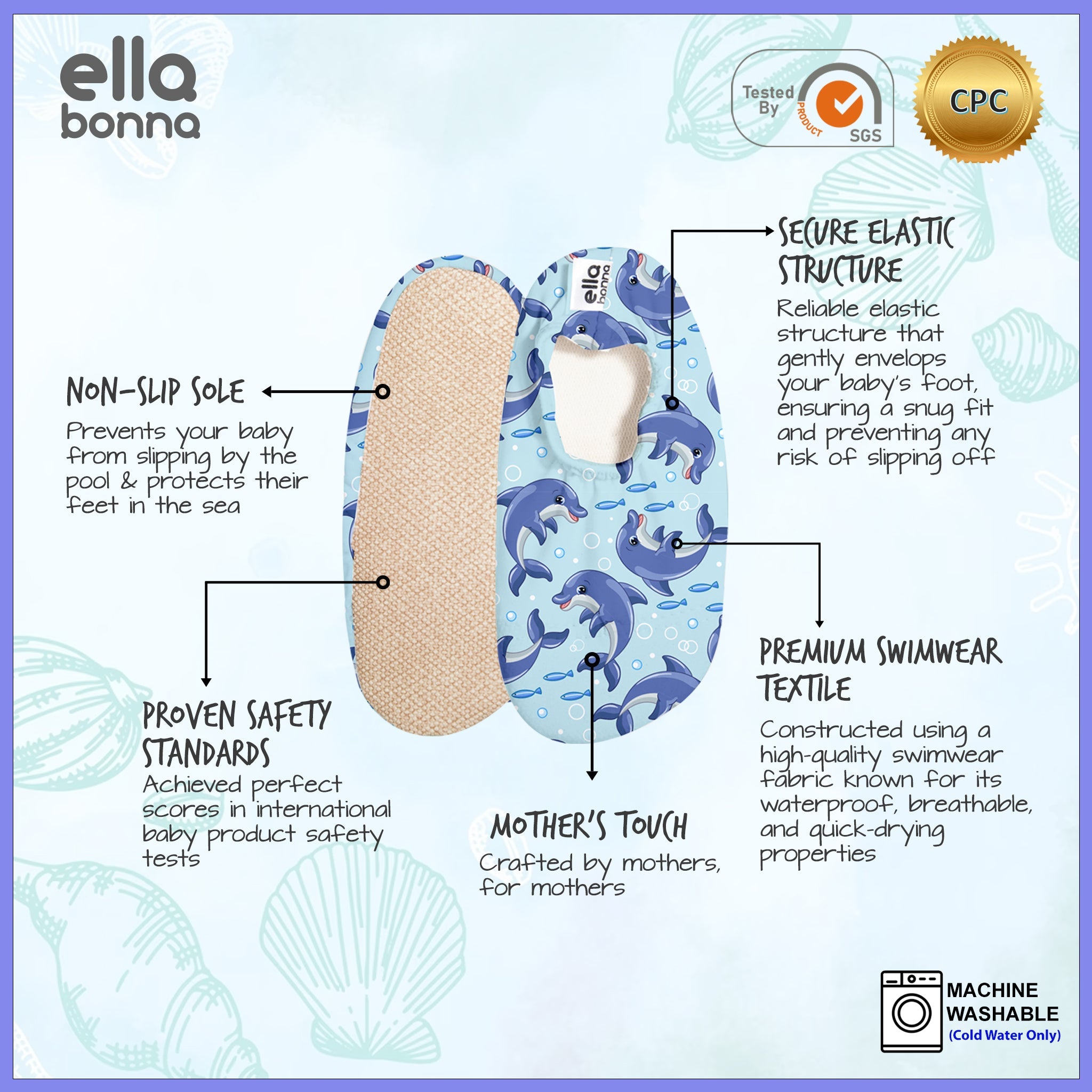 Non-slip Sole, Unisex Baby, Children's Sea Shoes, Pool Booties, Whale