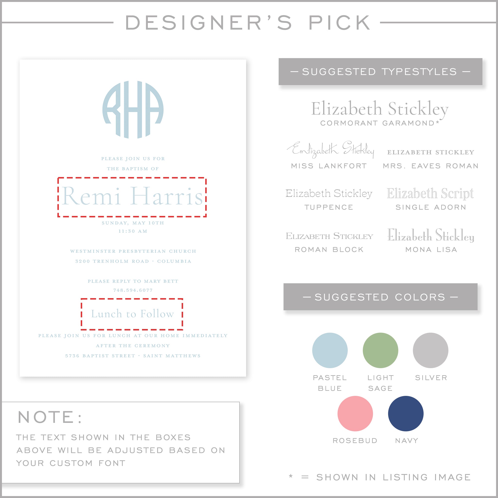 Pale Blue Round Monogram Invitation