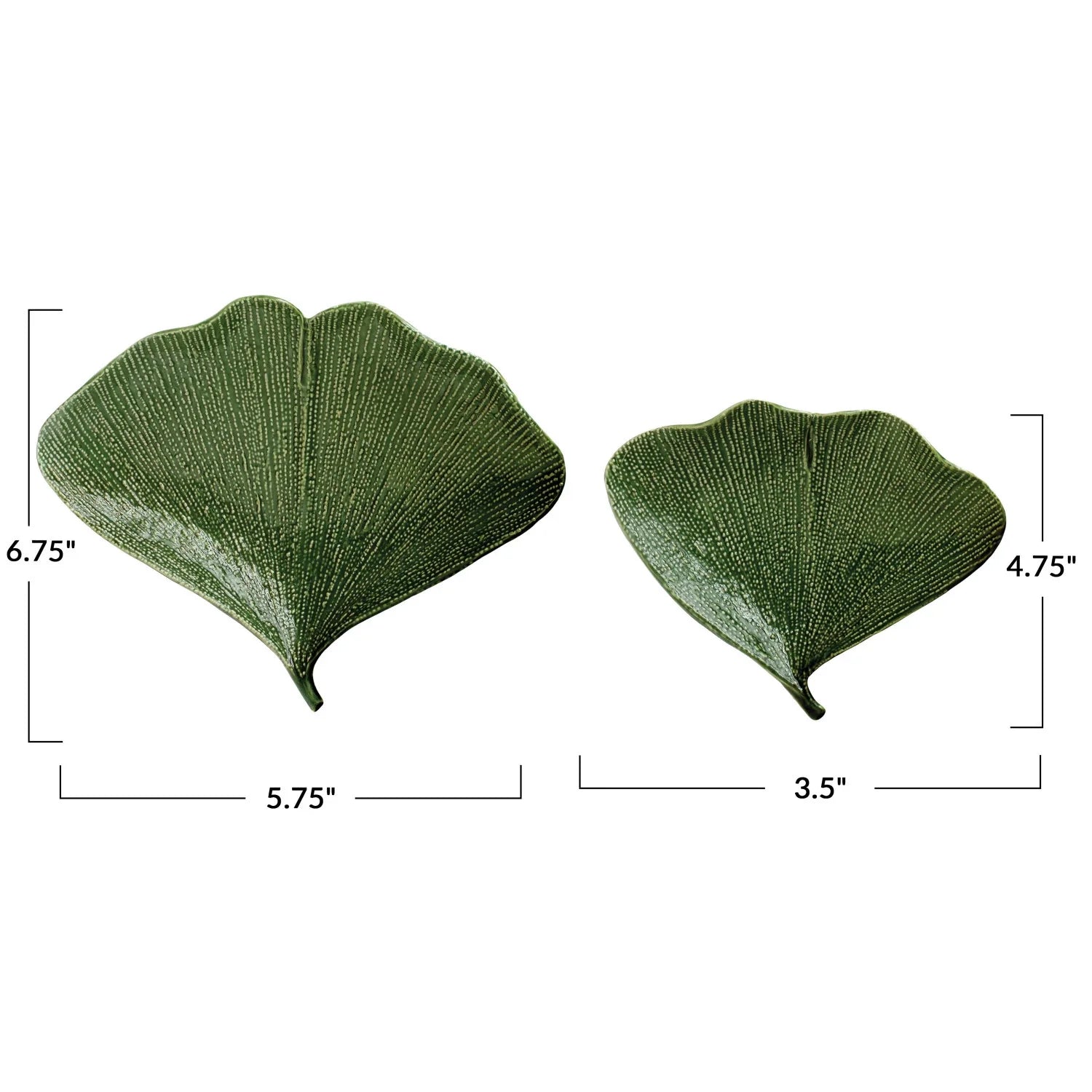 Debossed Stoneware Gingko Leaf Shaped Plates, Set Of 2