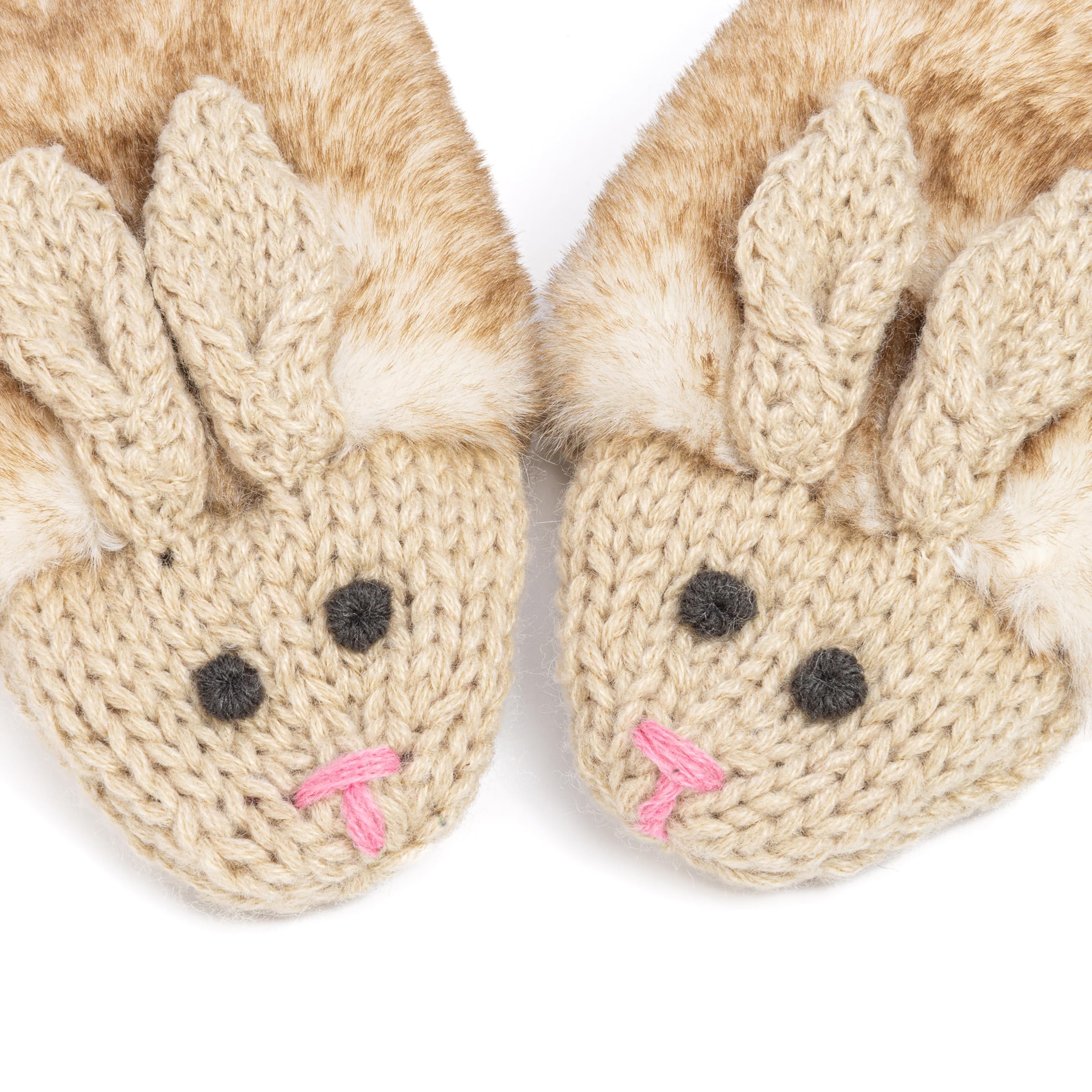 Warm Knit Winter Mittens For Girls Ages 3-12 Years, Double-layered, Fun Bunny Rabbit Design For Children, Toddler To Big Kids
