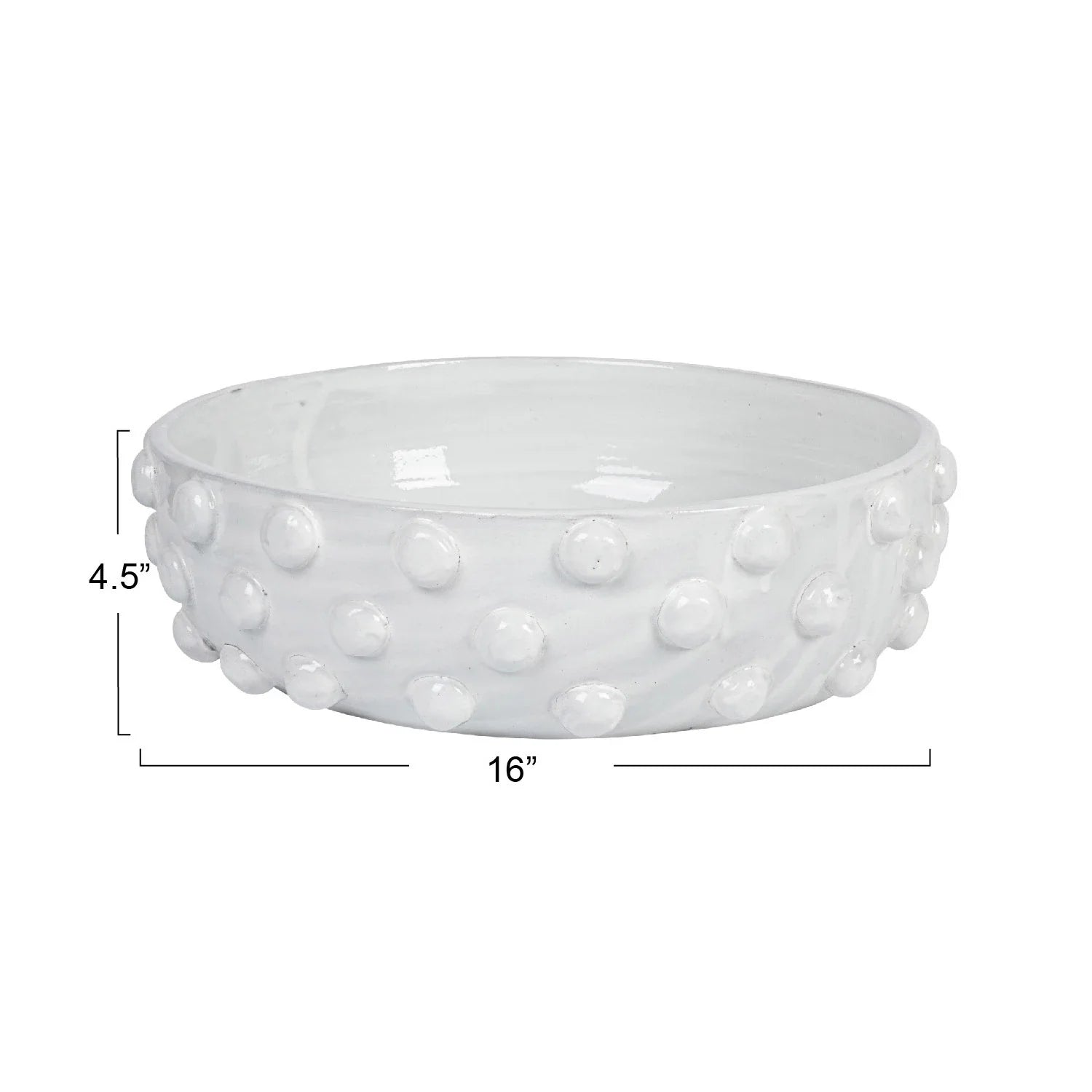 Decorative Terra-cotta Bowl W/ Raised Dots, White 16"
