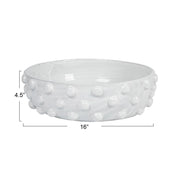 Decorative Terra-cotta Bowl W/ Raised Dots, White 16"