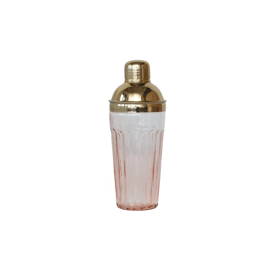 20 Oz. Glass Cocktail Shaker W/ Stainless Steel Top, Pink & Gold Finish