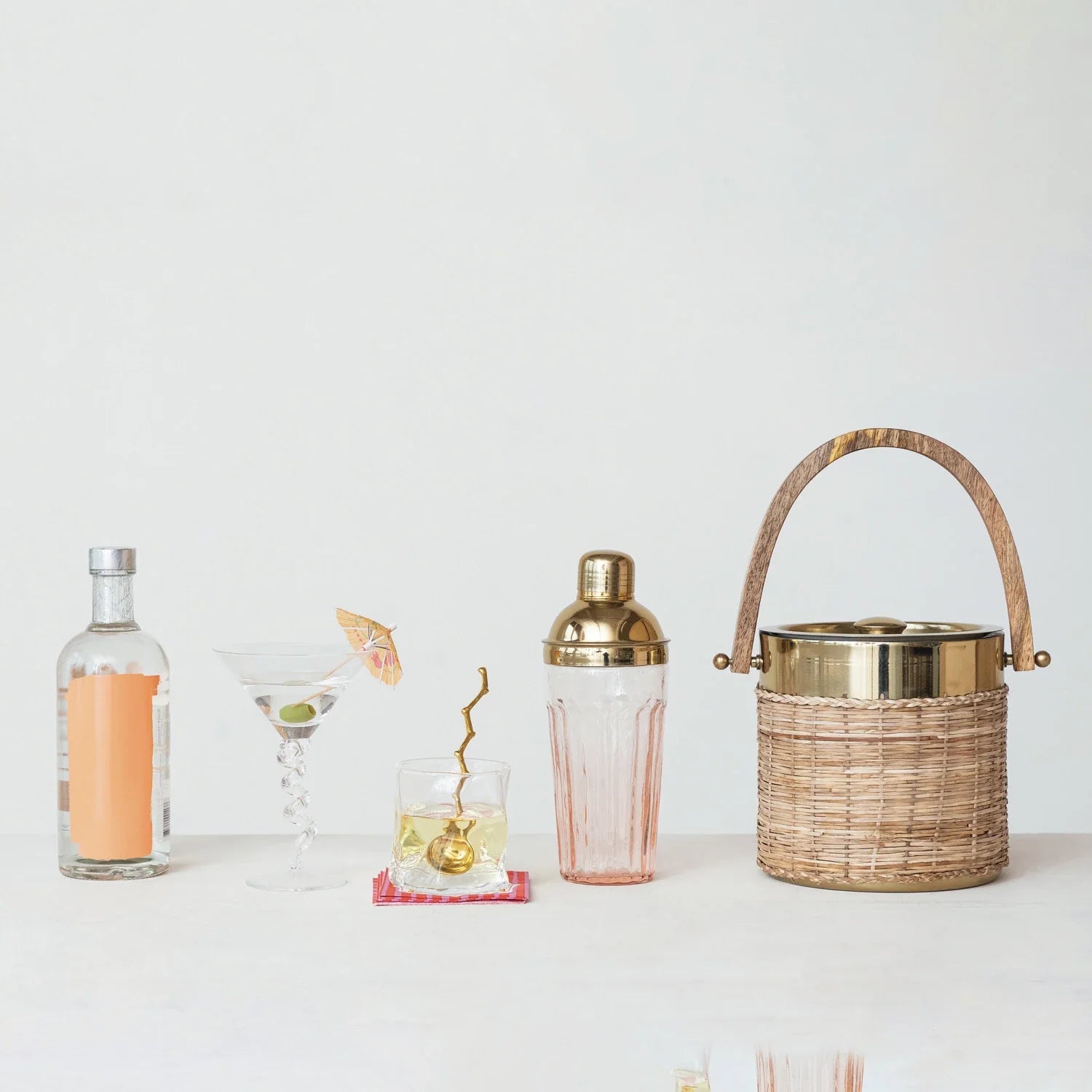 20 Oz. Glass Cocktail Shaker W/ Stainless Steel Top, Pink & Gold Finish
