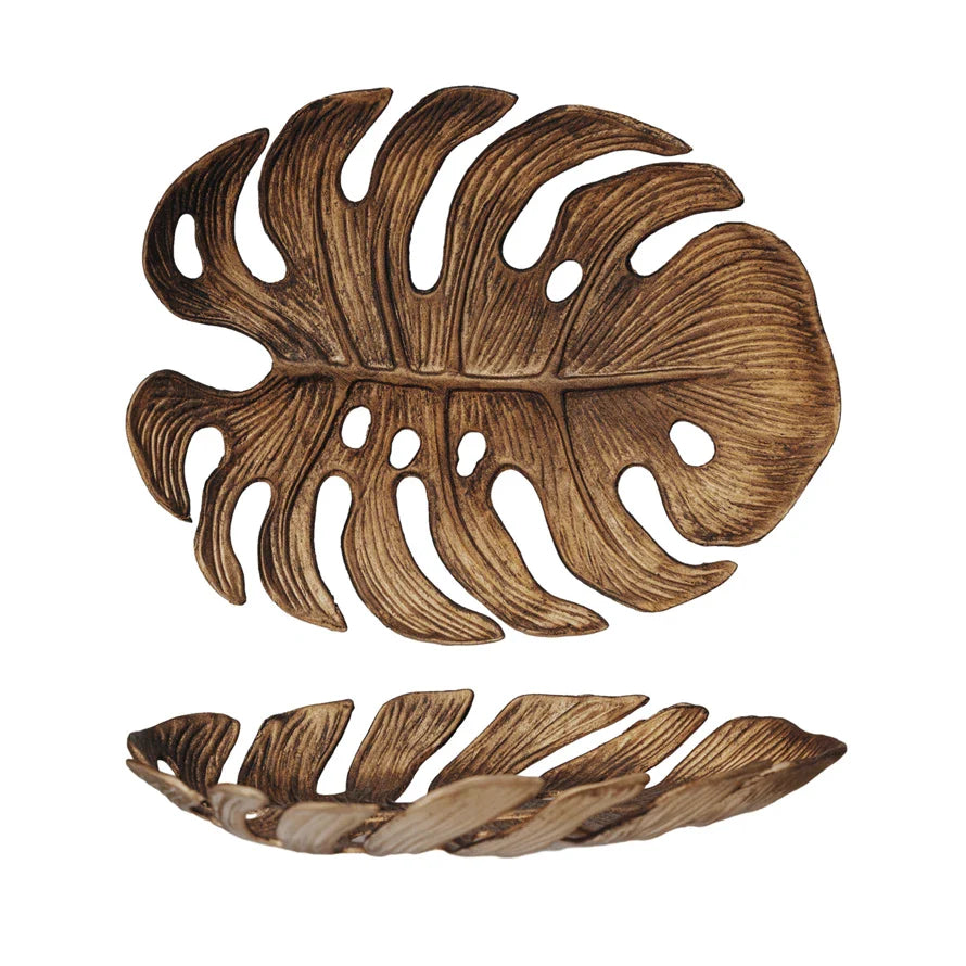 Decorative Pewter Monstera Leaf, Antique Gold Finish Df9780