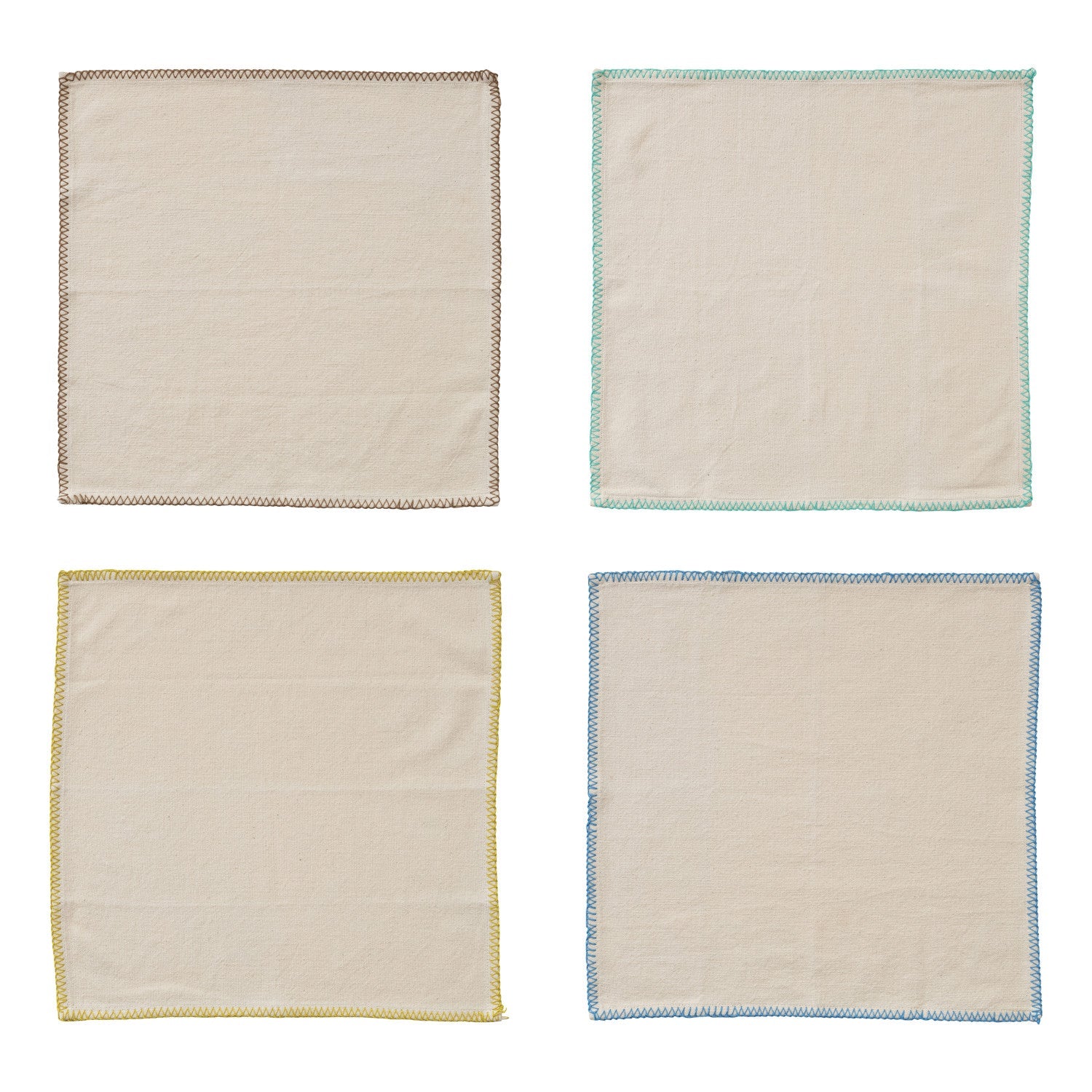 Cotton Napkins W/ Blanket Stitch Colored Edge, Set Of 4 Tied W/ Cotton Tape Dg1274