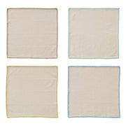 Cotton Napkins W/ Blanket Stitch Colored Edge, Set Of 4 Tied W/ Cotton Tape Dg1274