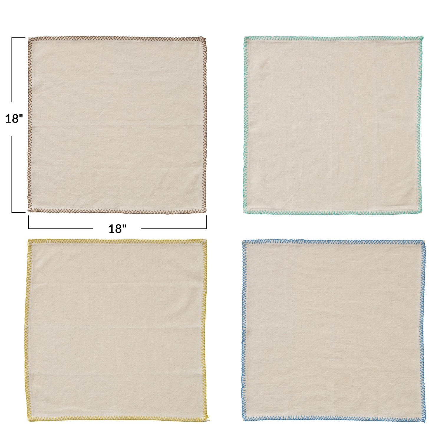 Cotton Napkins W/ Blanket Stitch Colored Edge, Set Of 4 Tied W/ Cotton Tape Dg1274